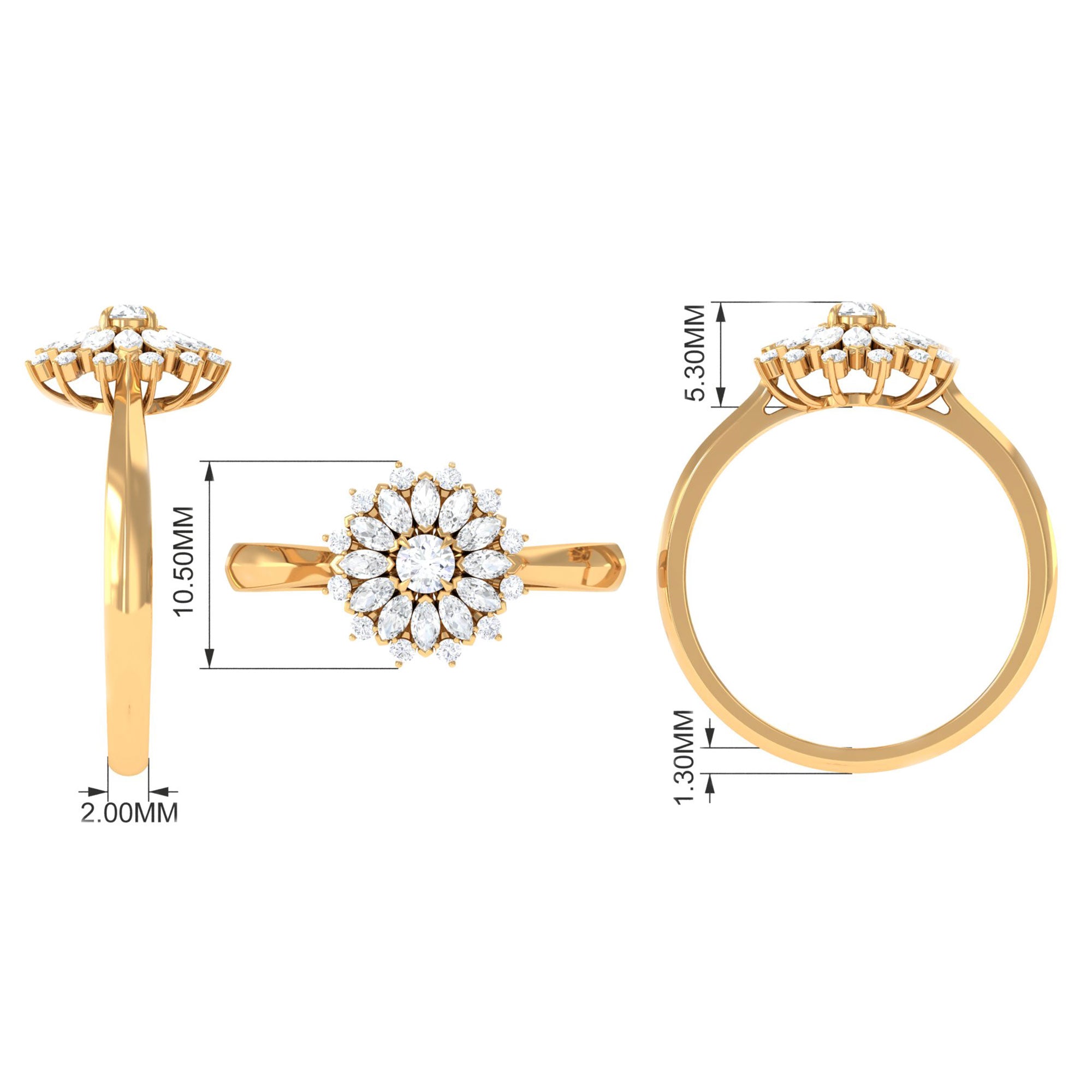 Certified Real Diamond Flower Engagement Ring