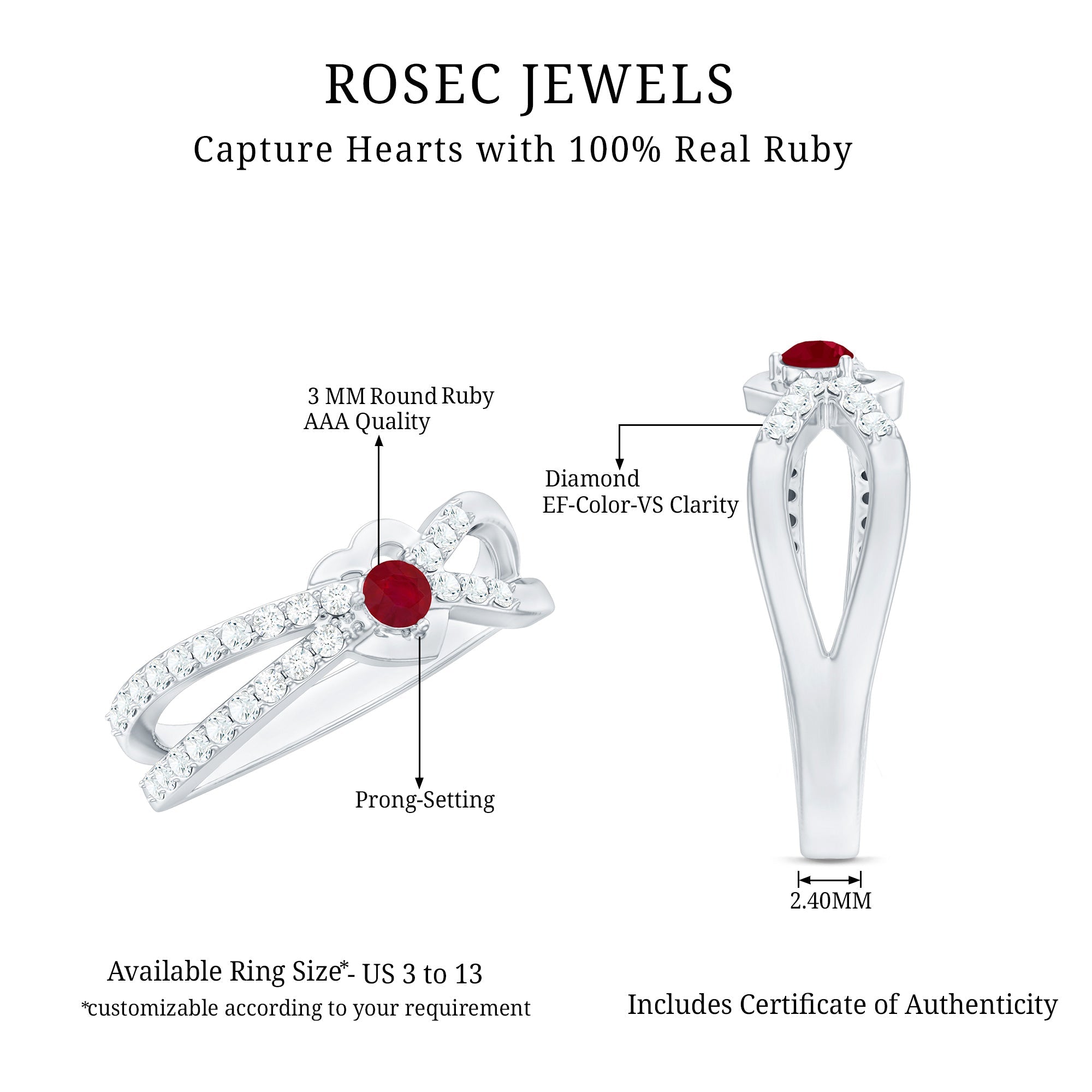 Certified Lab Grown Diamond Ruby Heart Promise Ring