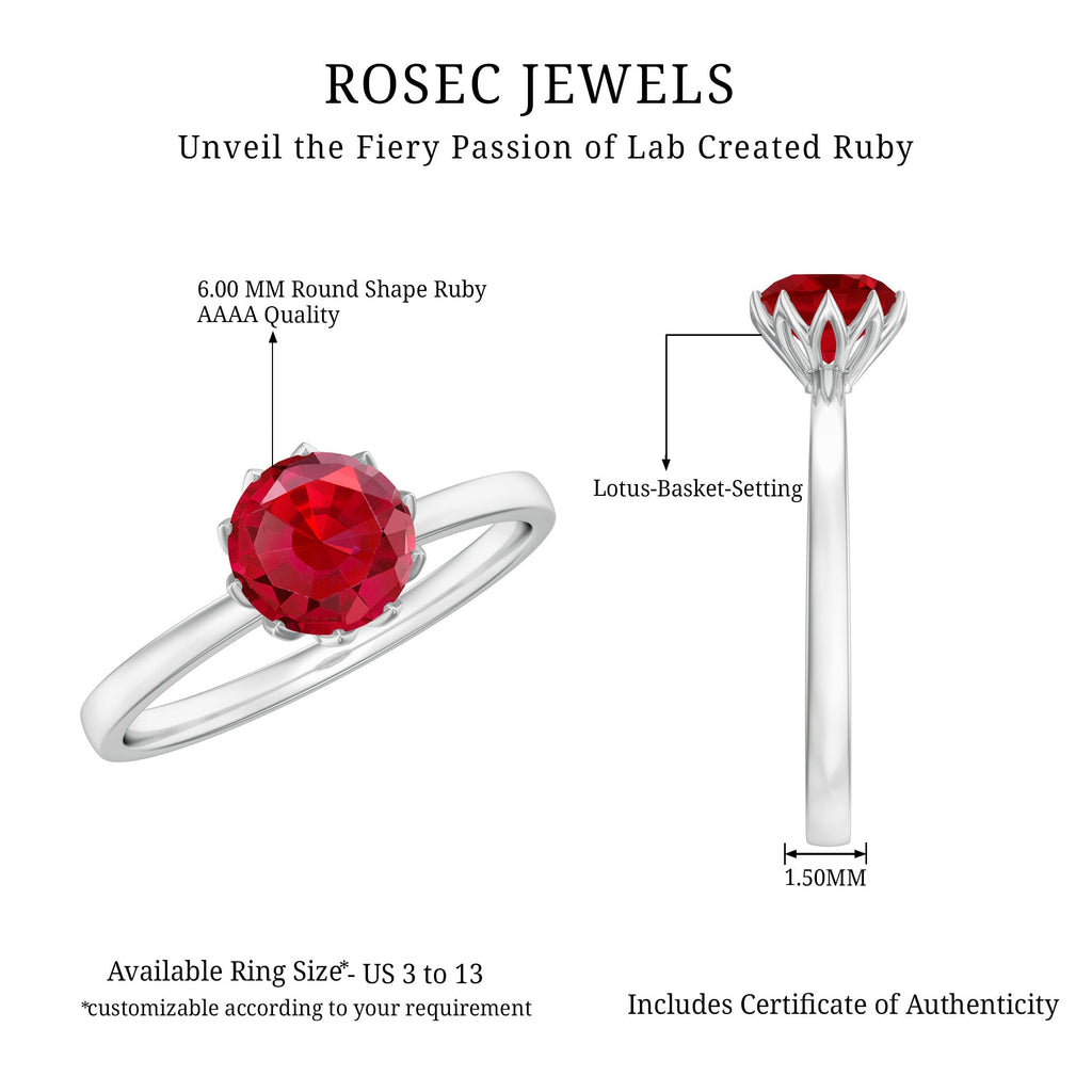Round Lab-Created Ruby Solitaire Ring in Lotus Basket Setting