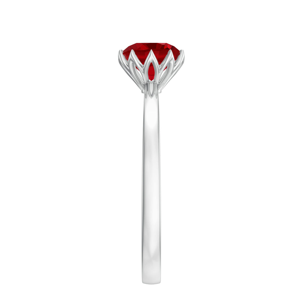 Round Lab-Created Ruby Solitaire Ring in Lotus Basket Setting