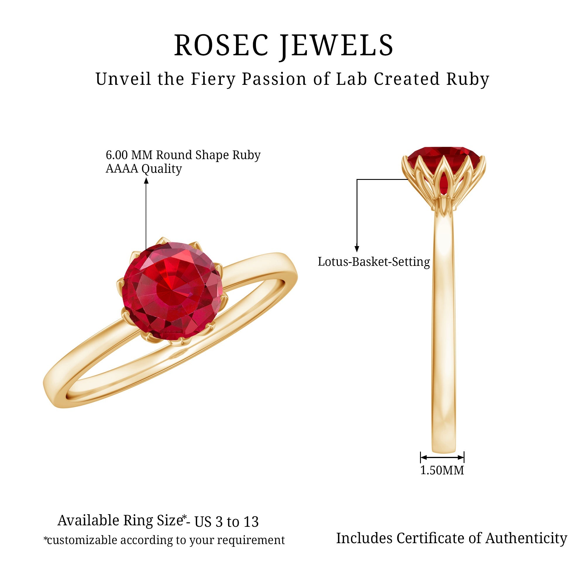 Round Lab-Created Ruby Solitaire Ring in Lotus Basket Setting
