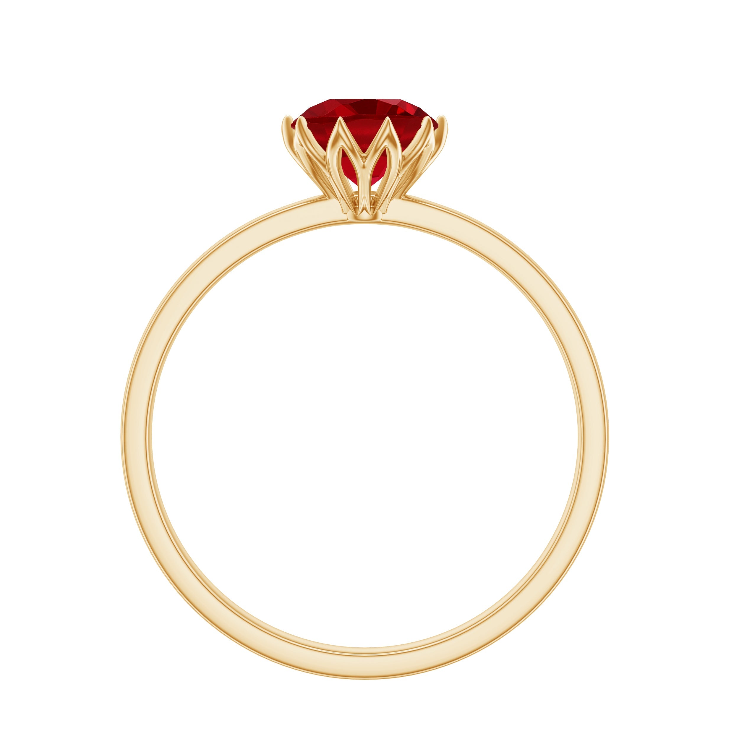 Round Lab-Created Ruby Solitaire Ring in Lotus Basket Setting