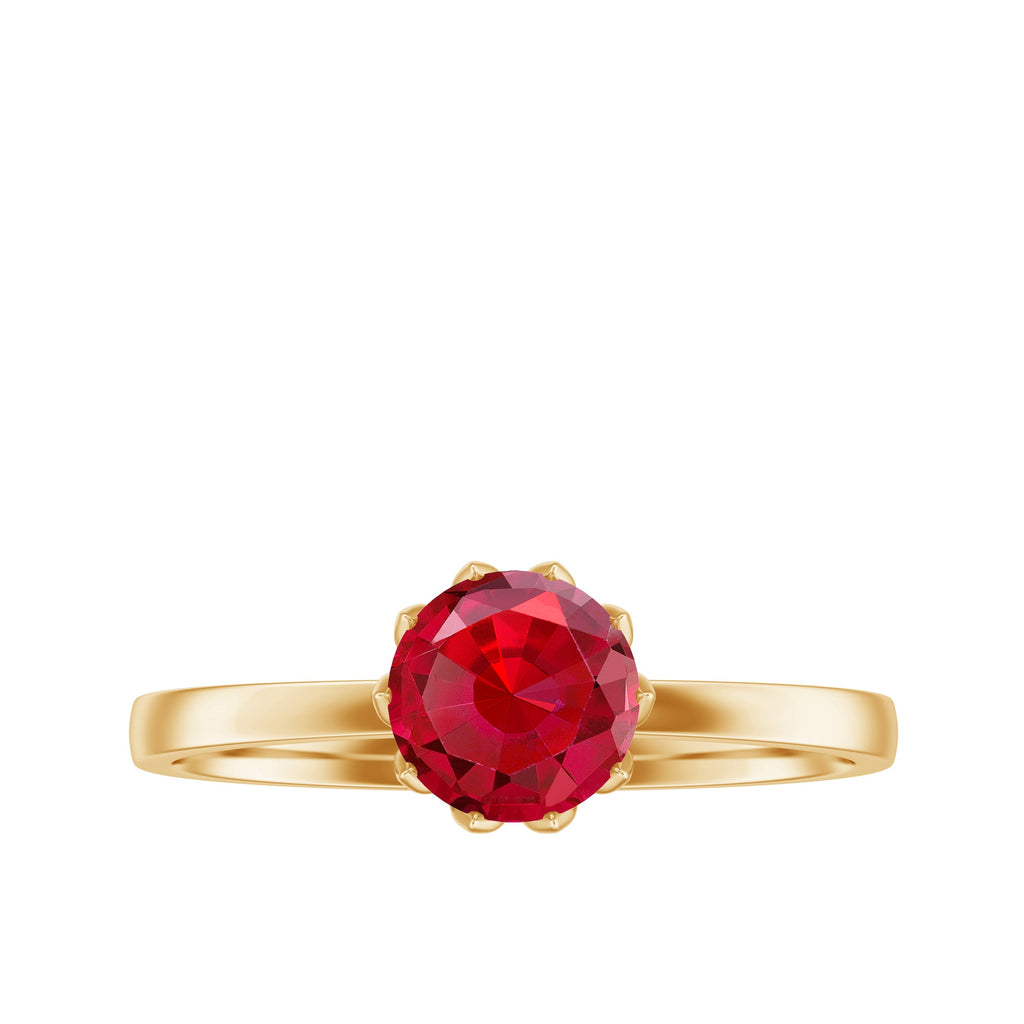 Round Lab-Created Ruby Solitaire Ring in Lotus Basket Setting