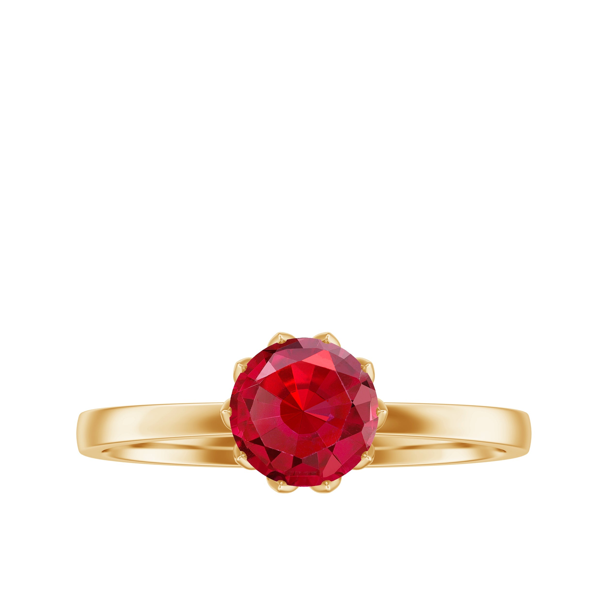 Round Lab-Created Ruby Solitaire Ring in Lotus Basket Setting