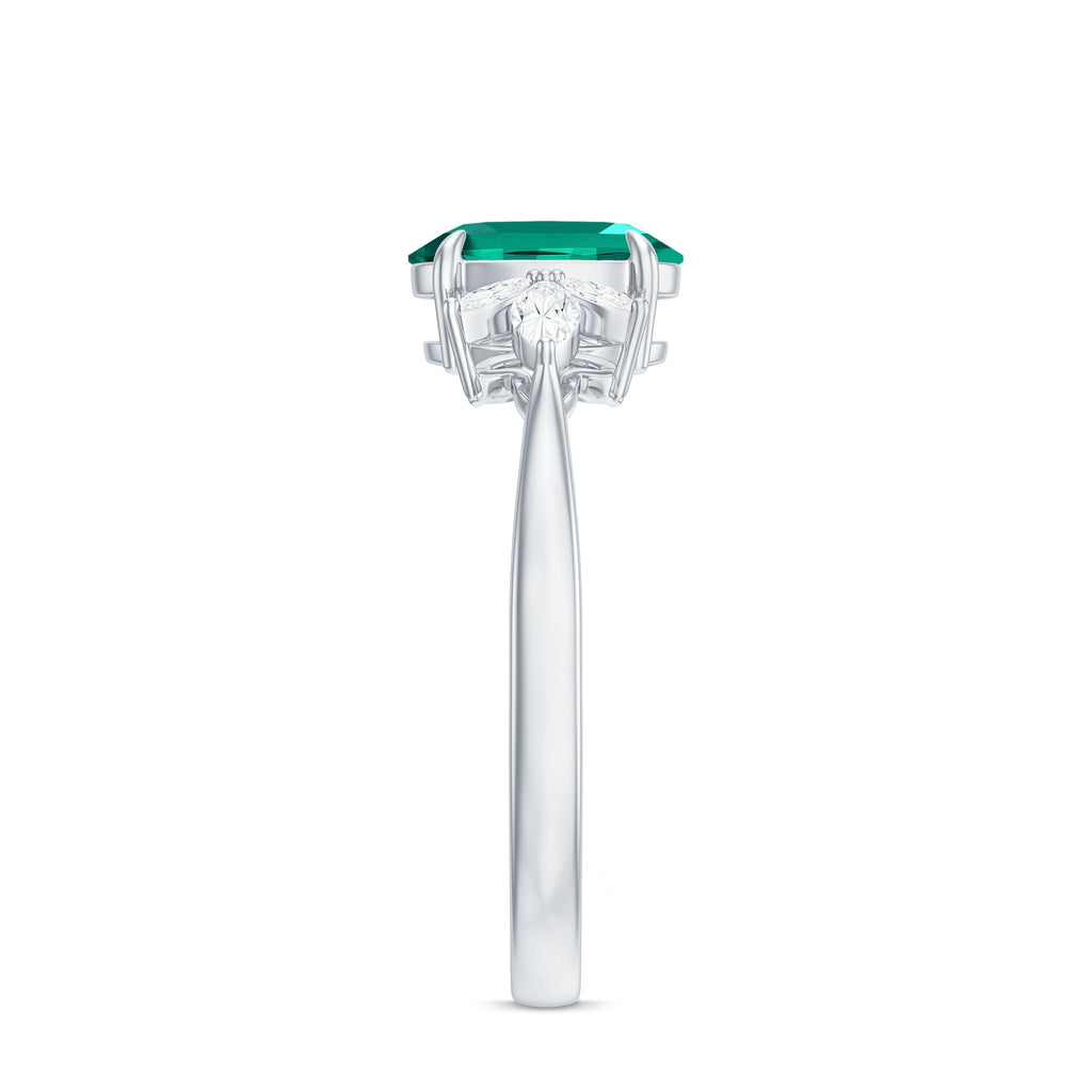 1.25 CT Lab Created Emerald Oval Engagement Ring with Diamond Trio