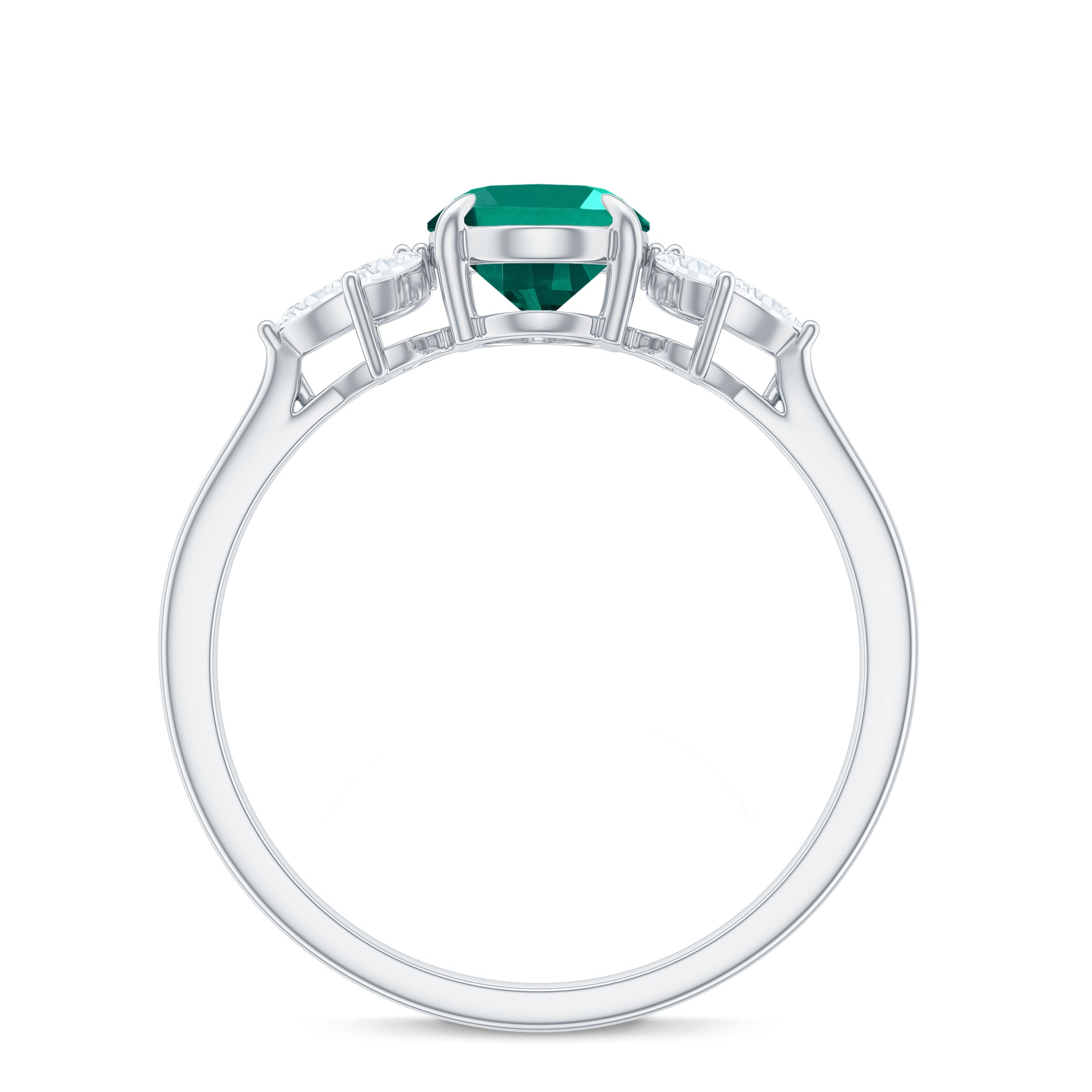 1.25 CT Lab Created Emerald Oval Engagement Ring with Diamond Trio