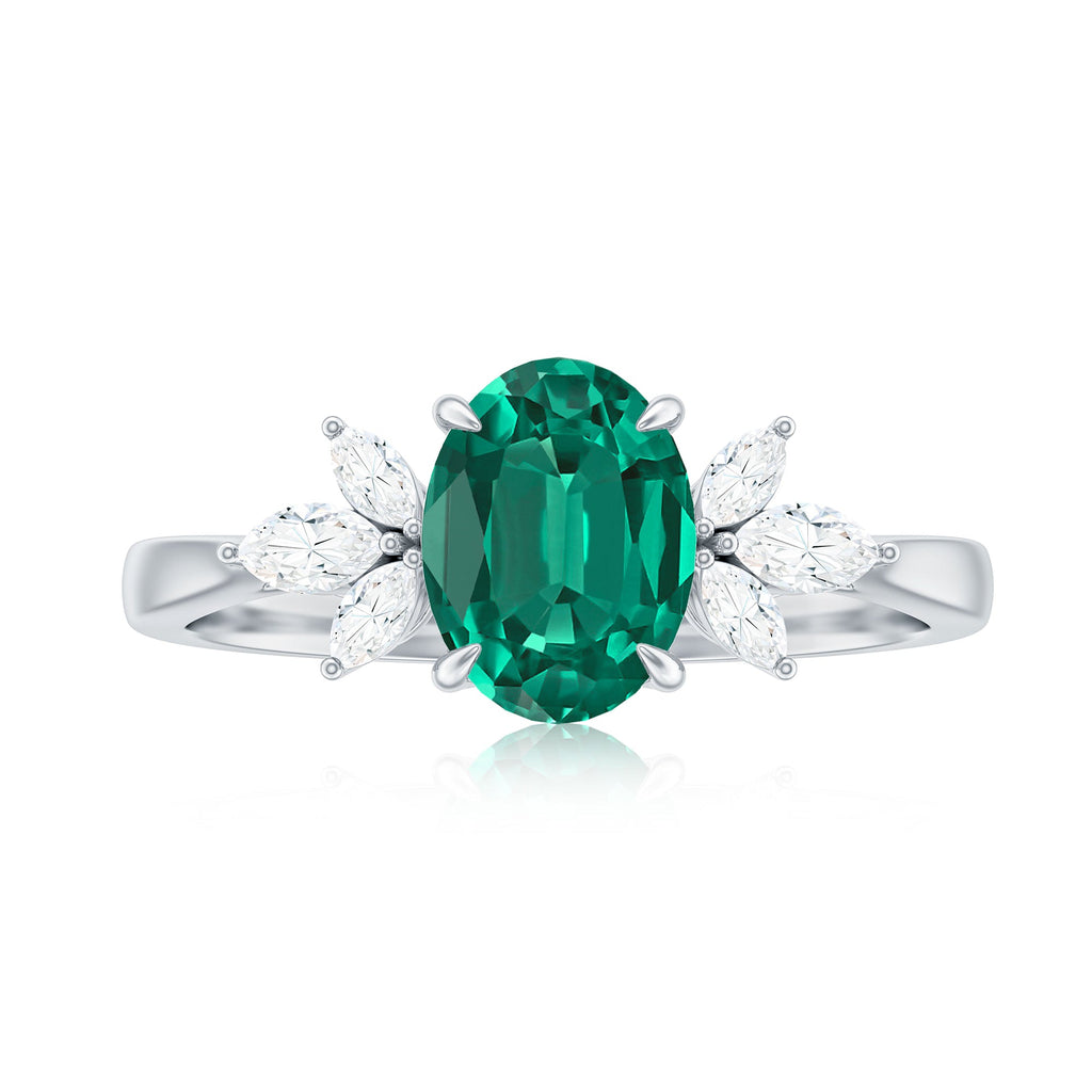 1.25 CT Lab Created Emerald Oval Engagement Ring with Diamond Trio