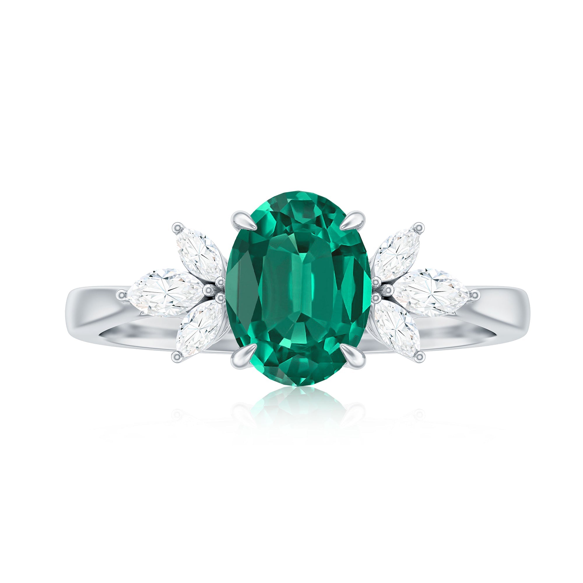 1.25 CT Lab Created Emerald Oval Engagement Ring with Diamond Trio