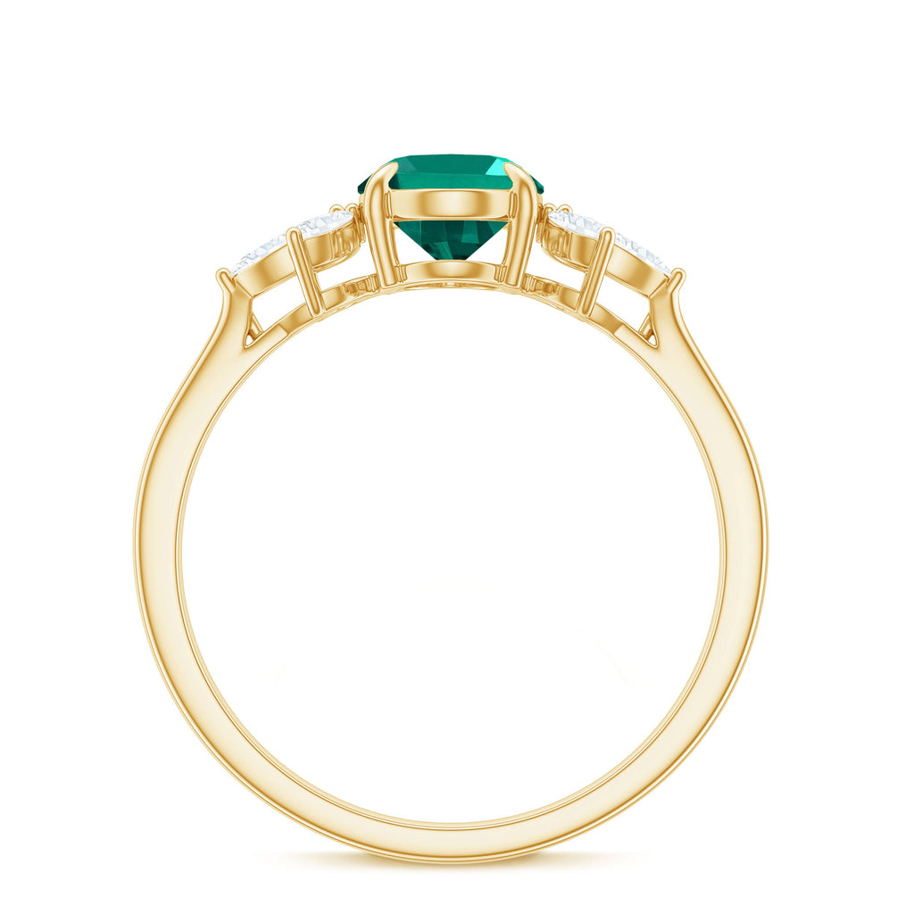 1.25 CT Lab Created Emerald Oval Engagement Ring with Diamond Trio