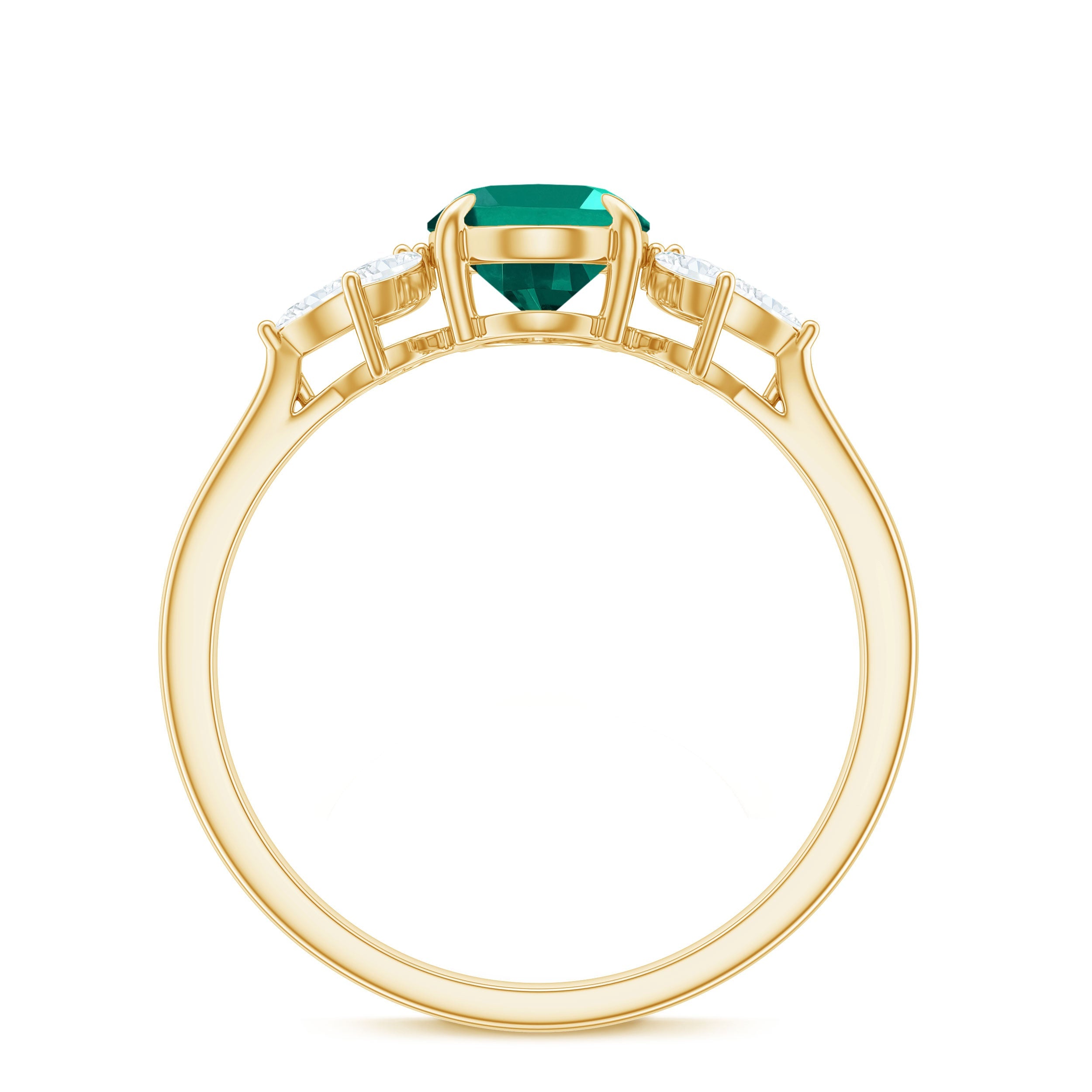 1.25 CT Lab Created Emerald Oval Engagement Ring with Diamond Trio
