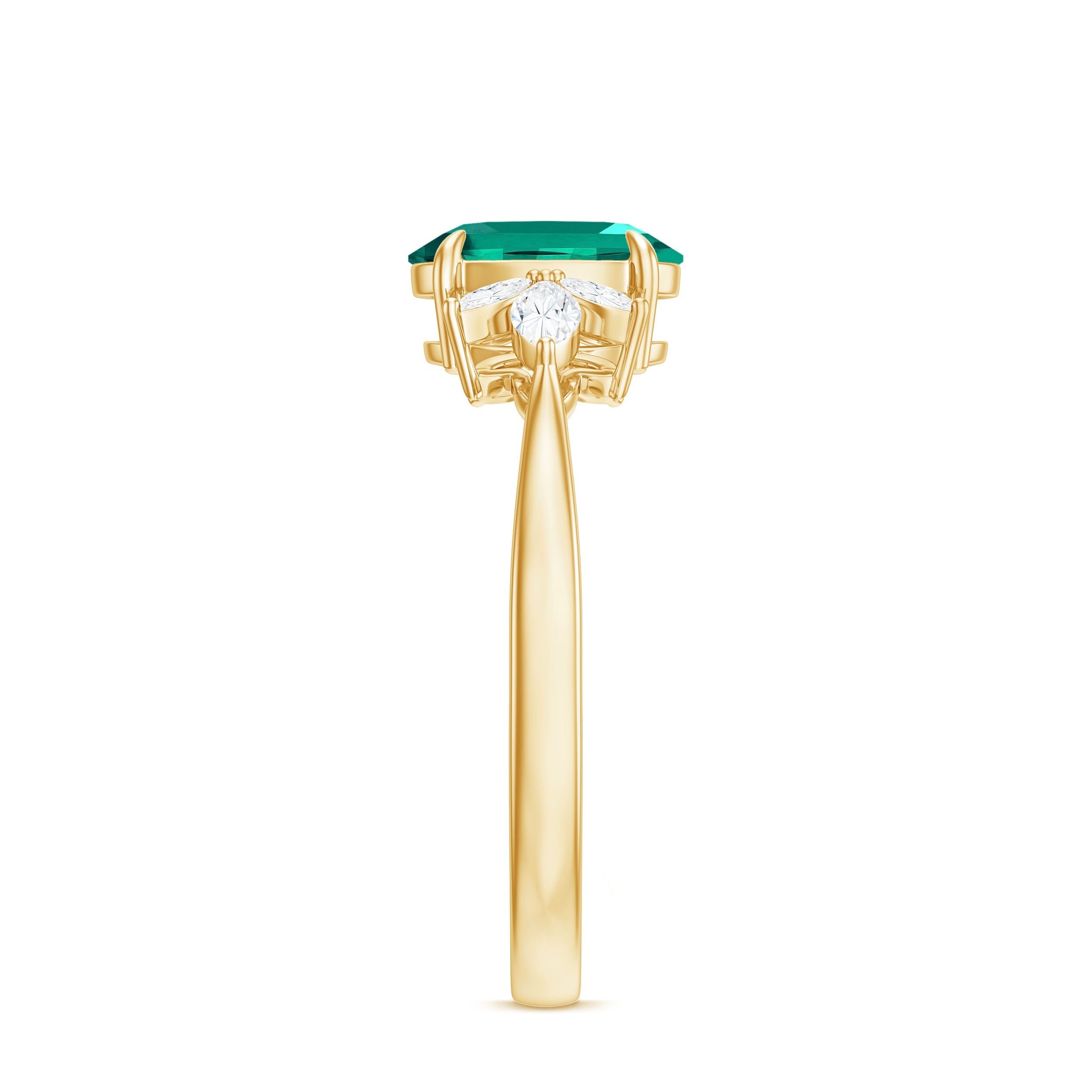 1.25 CT Lab Created Emerald Oval Engagement Ring with Diamond Trio