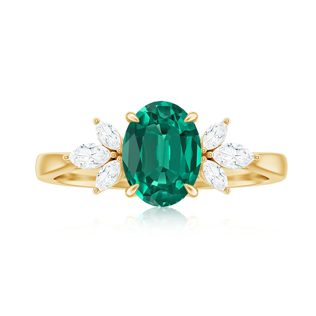 1.25 CT Lab Created Emerald Oval Engagement Ring with Diamond Trio
