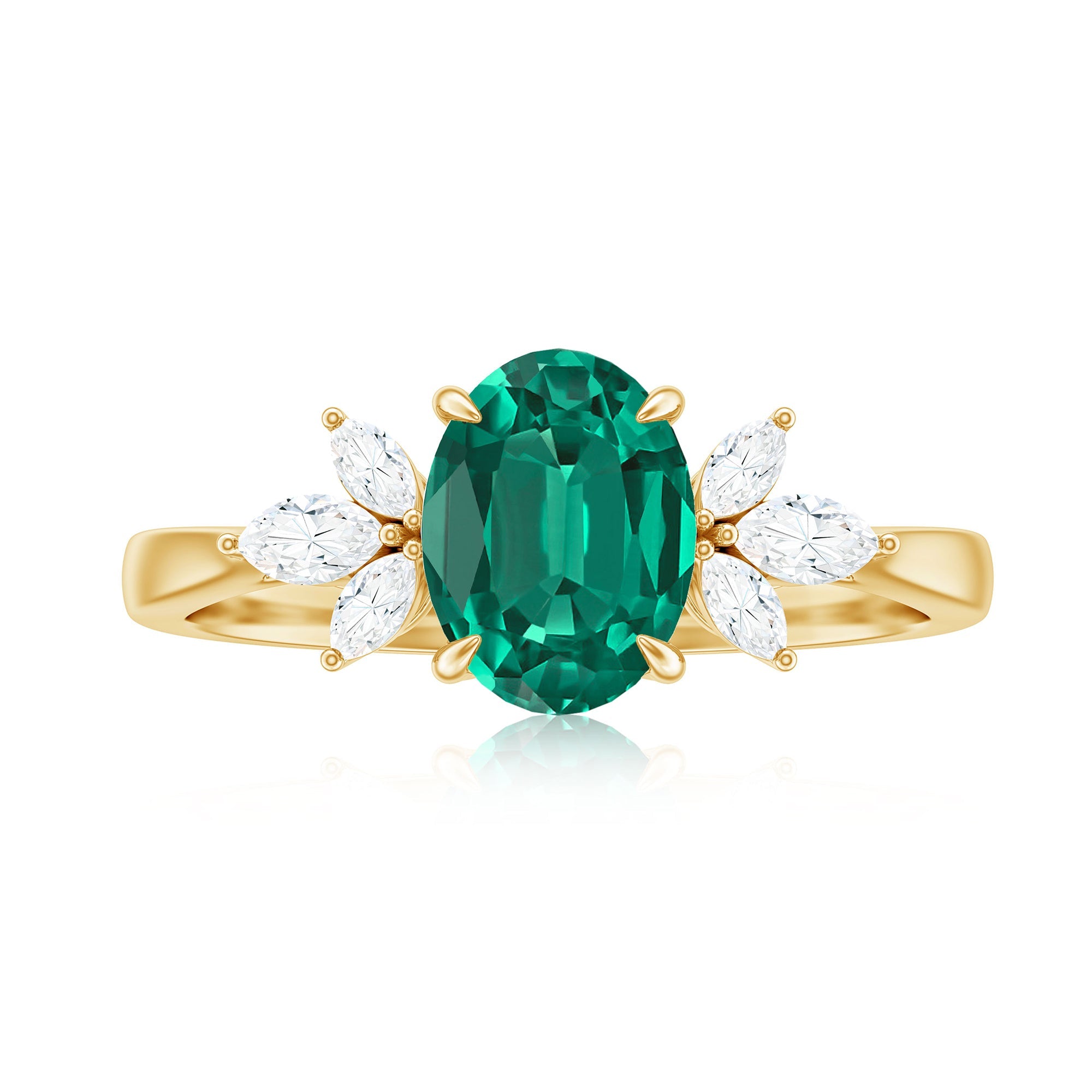 1.25 CT Lab Created Emerald Oval Engagement Ring with Diamond Trio