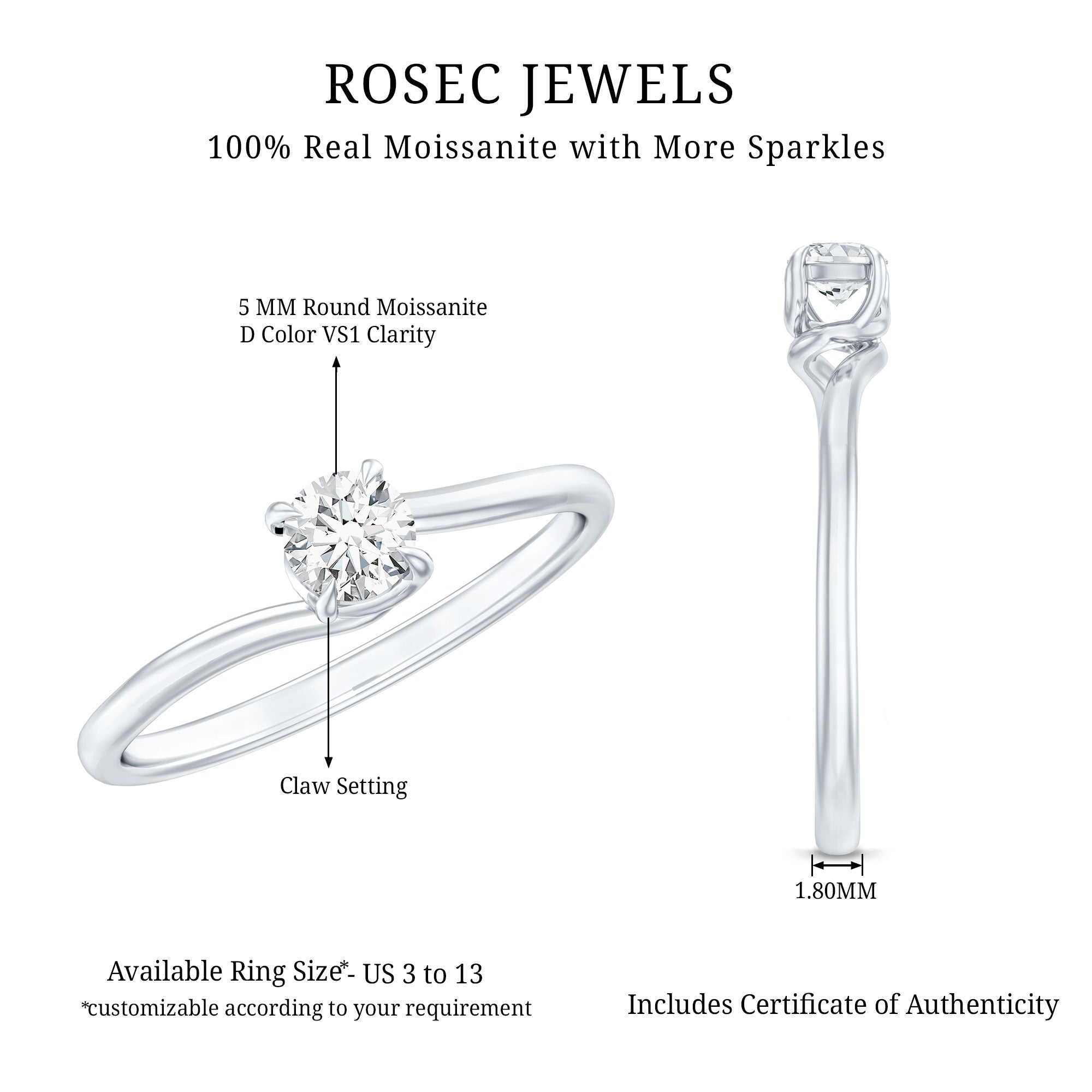 1/4 CT Round Cut Moissanite Promise Solitaire Ring for Her