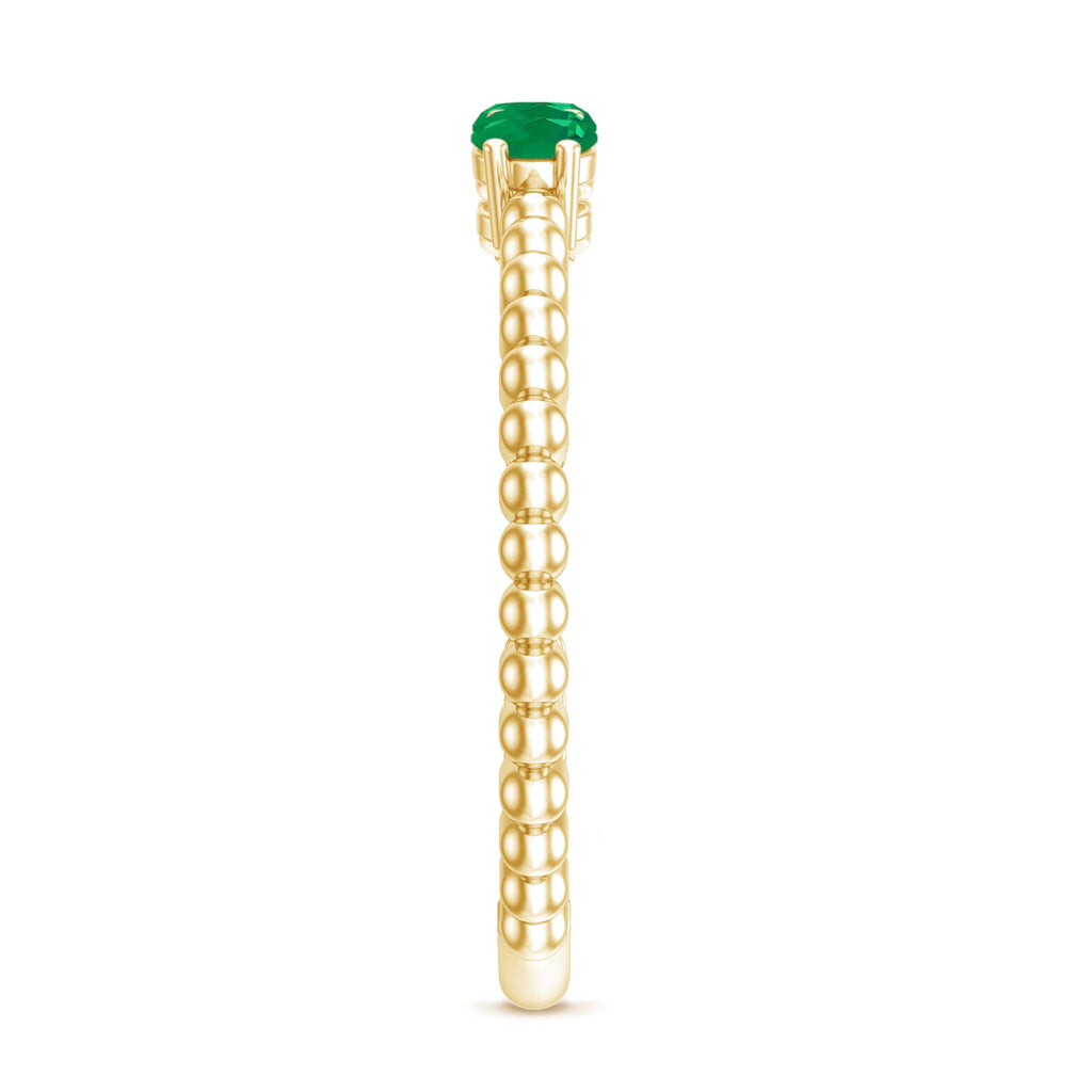 Certified Real Emerald 3 Stone Promise Ring with Beaded Detailing