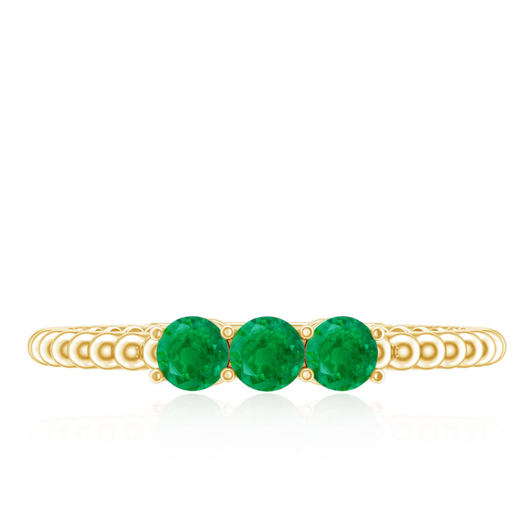 Certified Real Emerald 3 Stone Promise Ring with Beaded Detailing