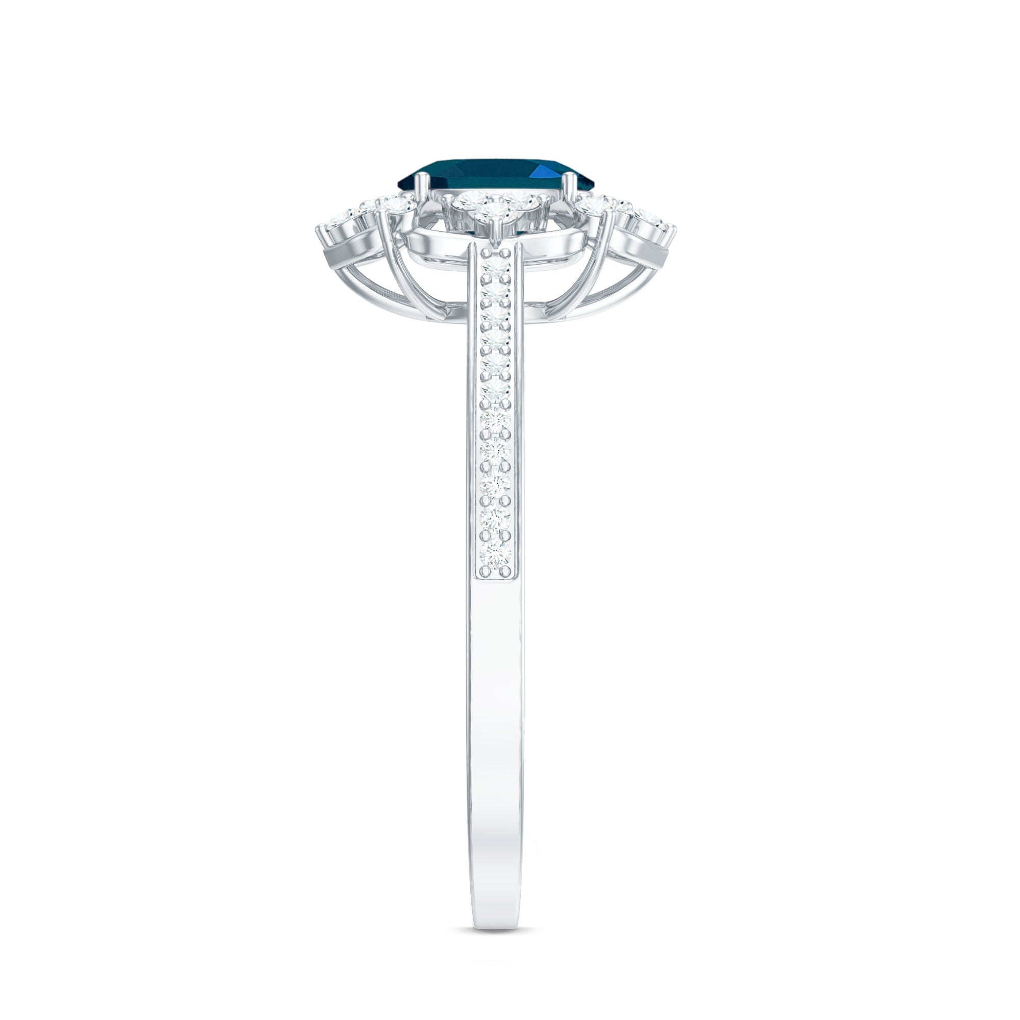 4X6mm Oval Cut London Blue Topaz Vintage Engagement Ring with Diamond