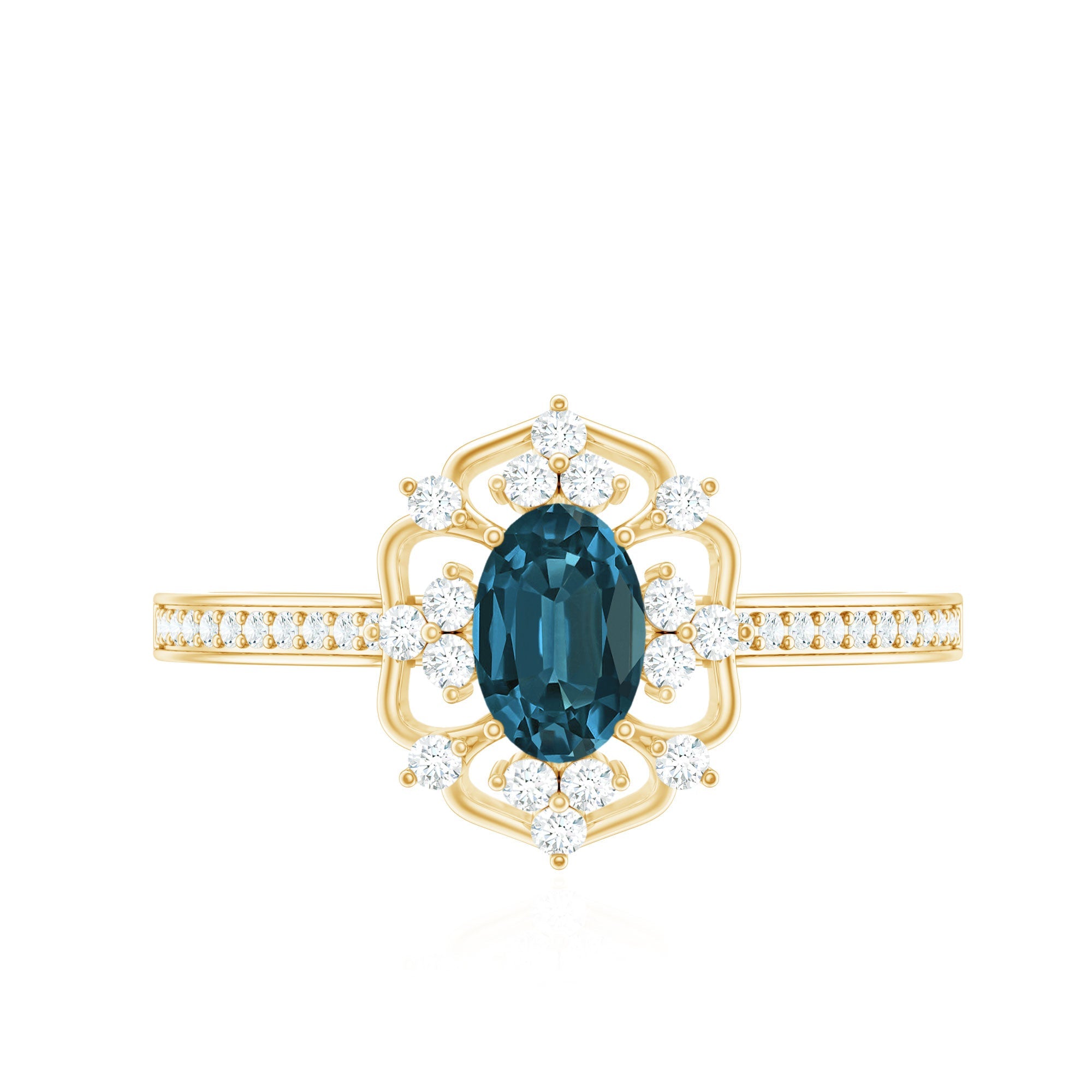 4X6mm Oval Cut London Blue Topaz Vintage Engagement Ring with Diamond