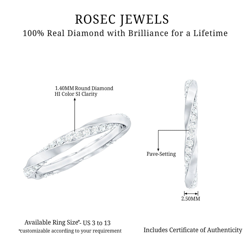 Pave Set Diamond Wedding Ring with Twisted Details