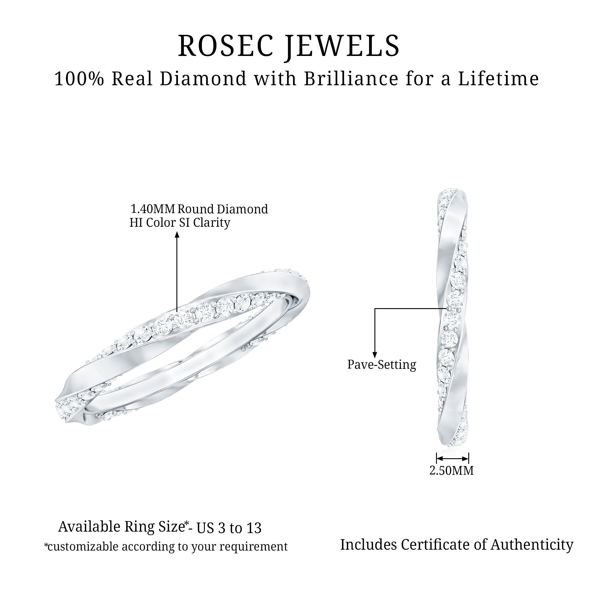 Pave Set Diamond Wedding Ring with Twisted Details