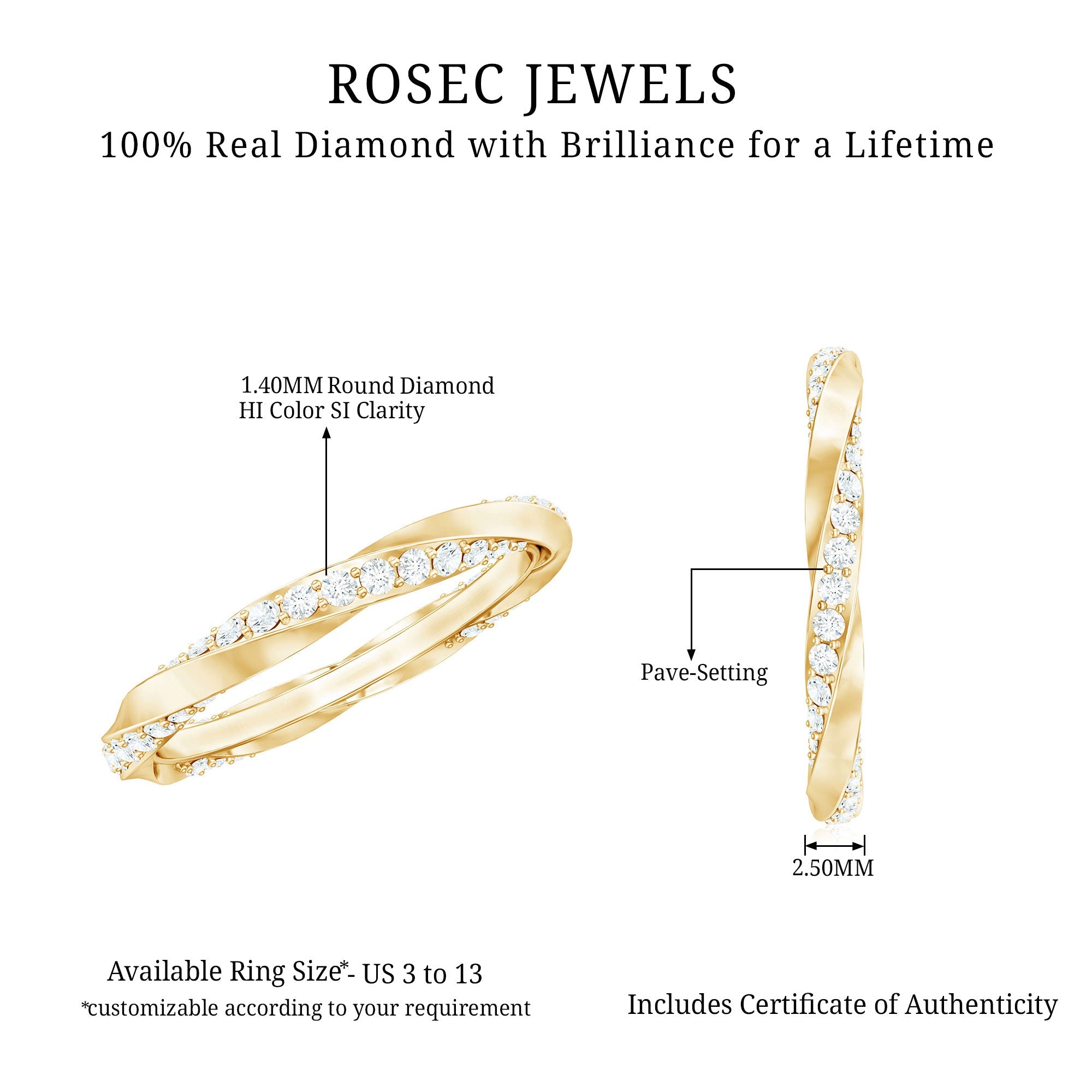 Pave Set Diamond Wedding Ring with Twisted Details