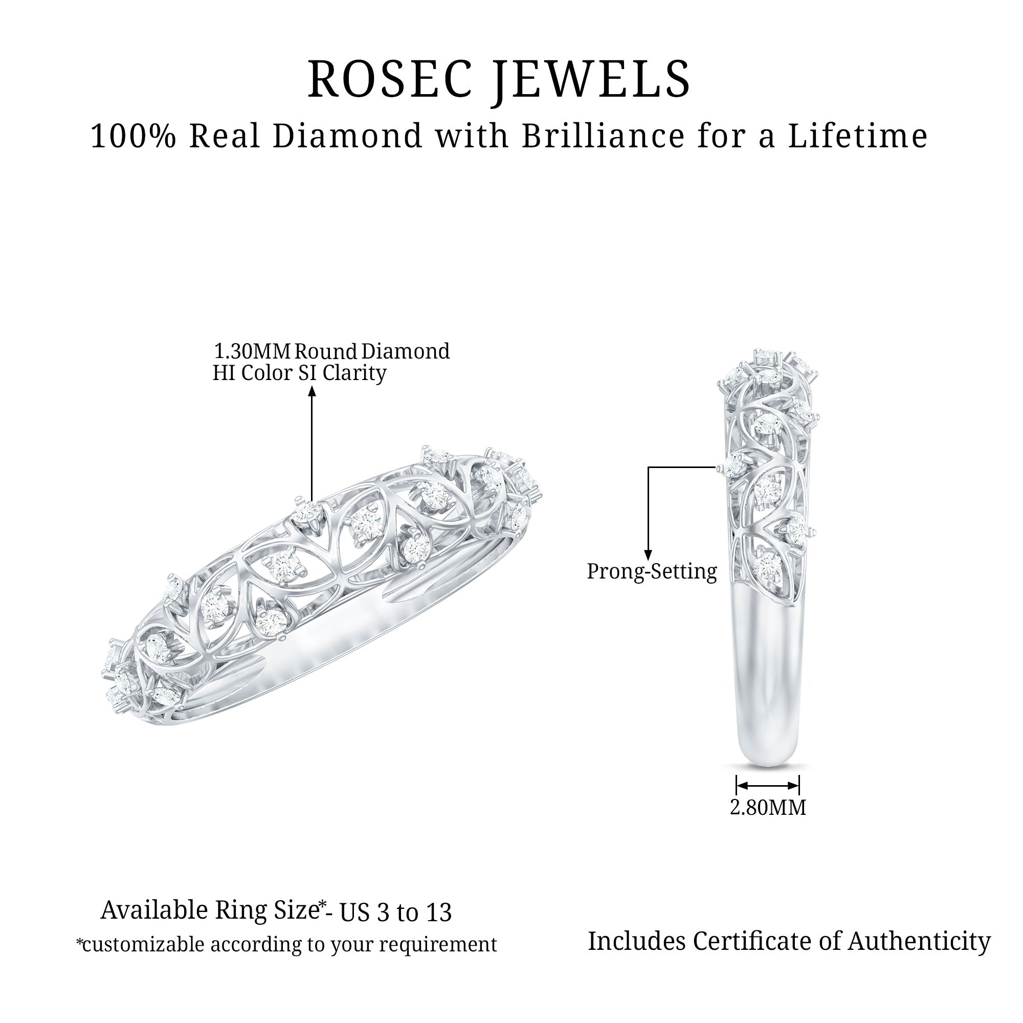Certified Diamond Filigree Wedding Band for Women