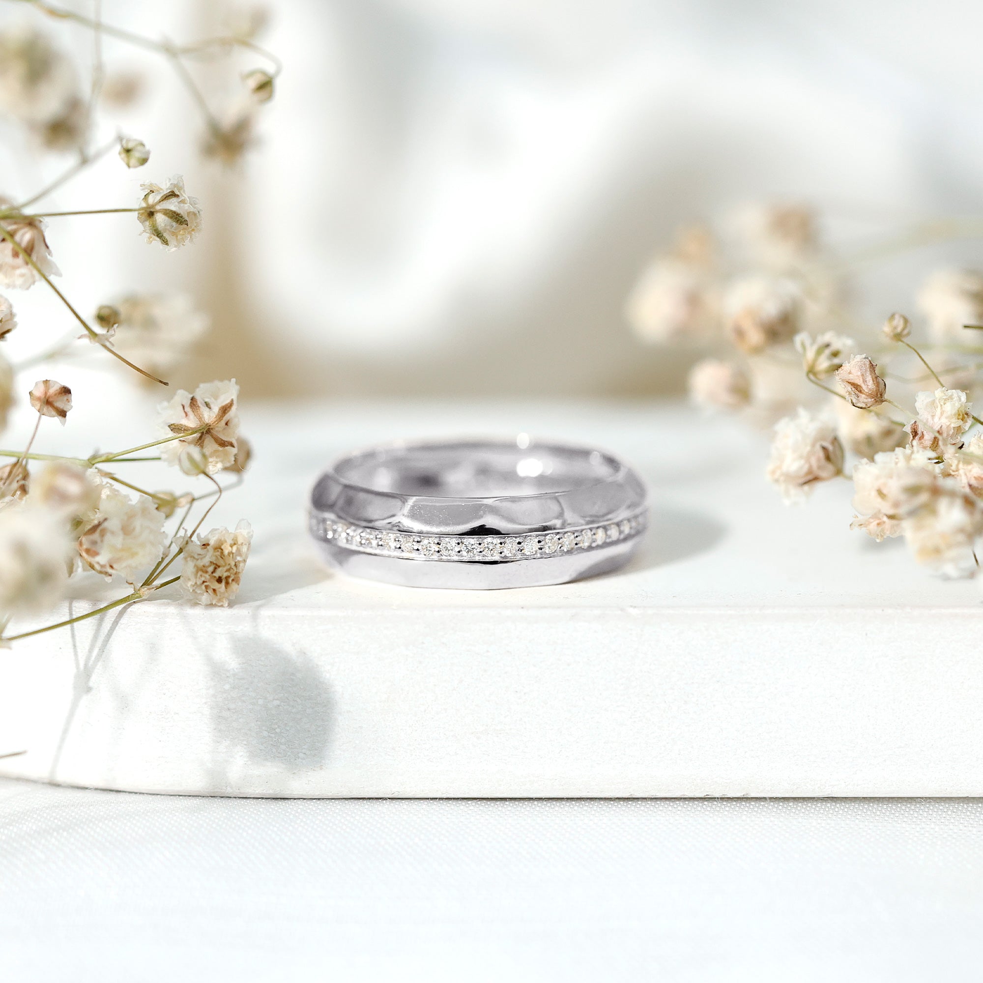 Natural Diamond Wide Eternity Band Ring with Textured