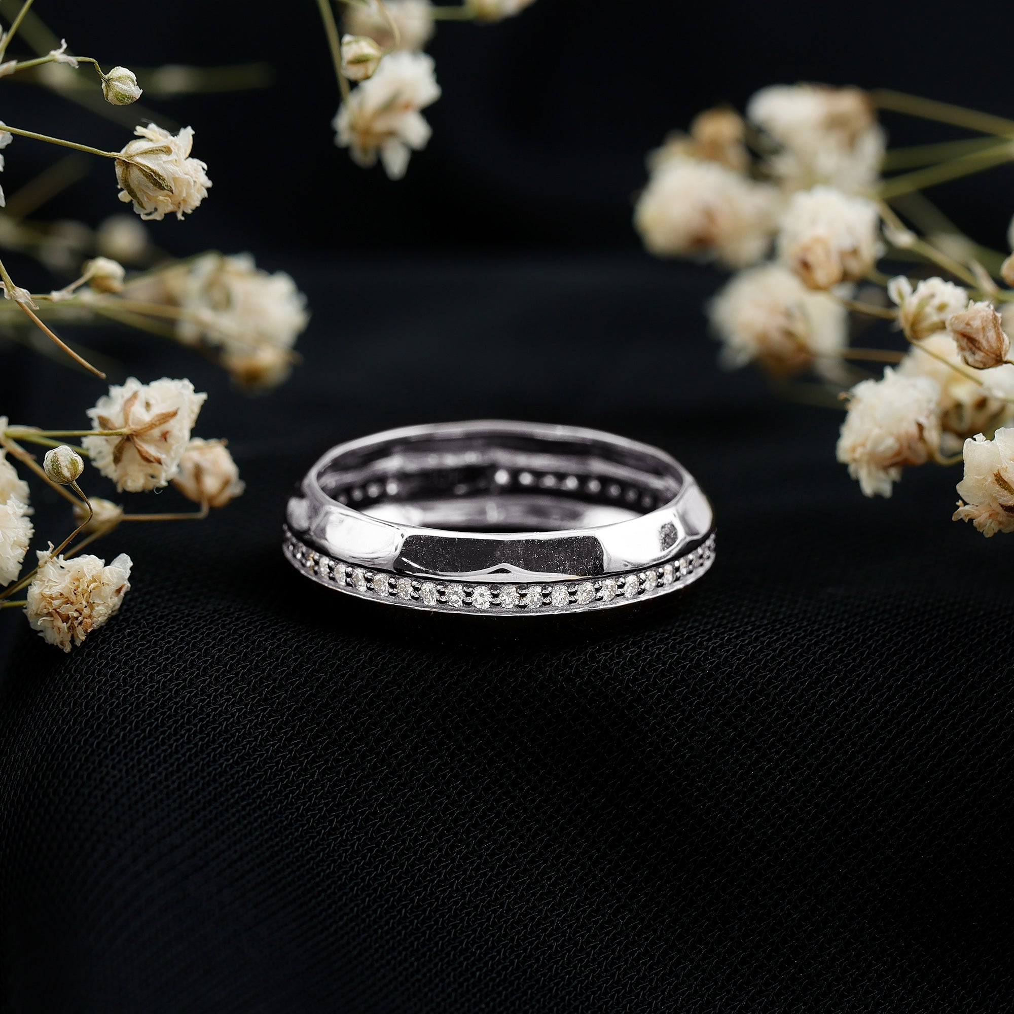Natural Diamond Wide Eternity Band Ring with Textured