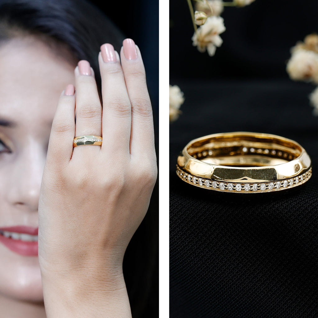Natural Diamond Wide Eternity Band Ring with Textured