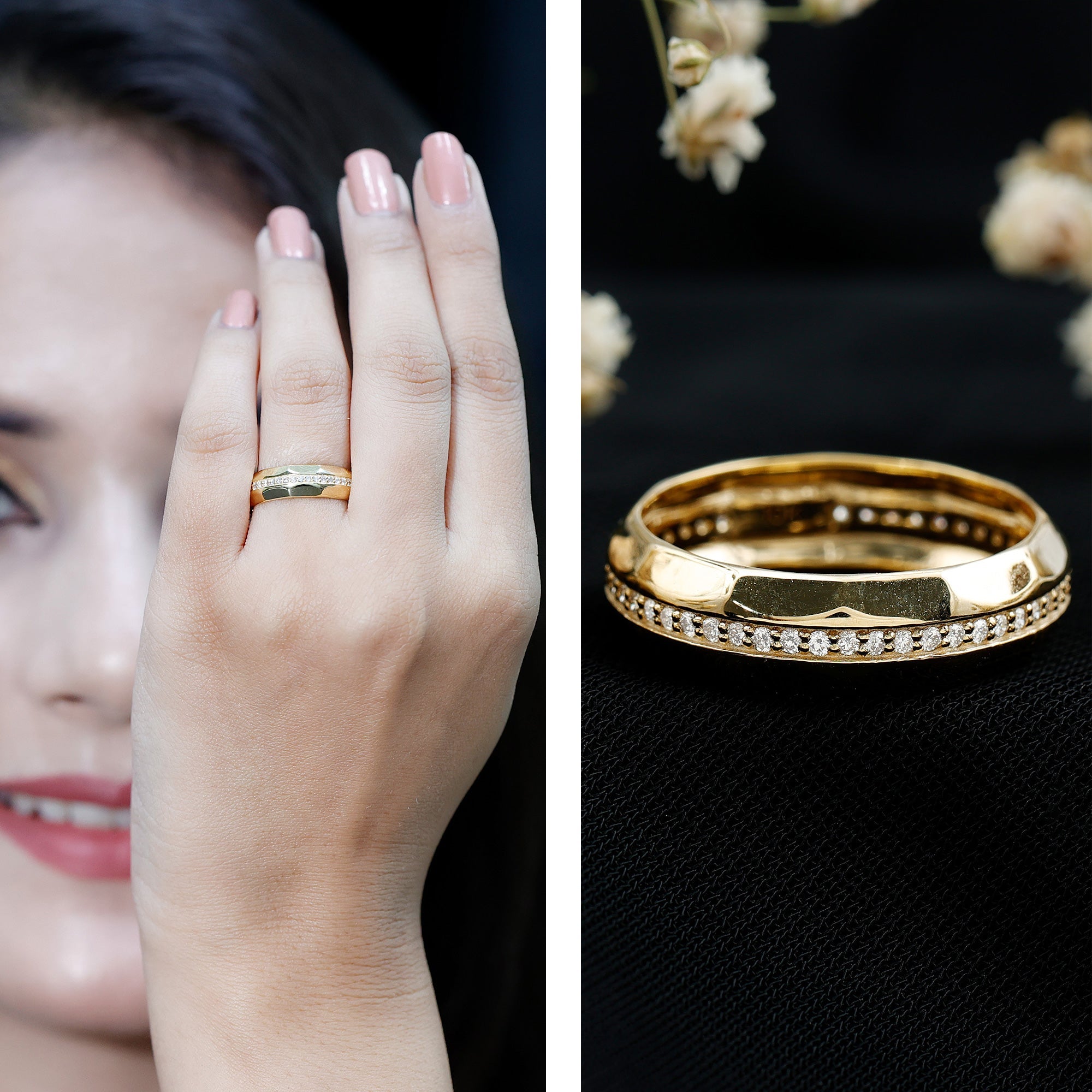 Natural Diamond Wide Eternity Band Ring with Textured