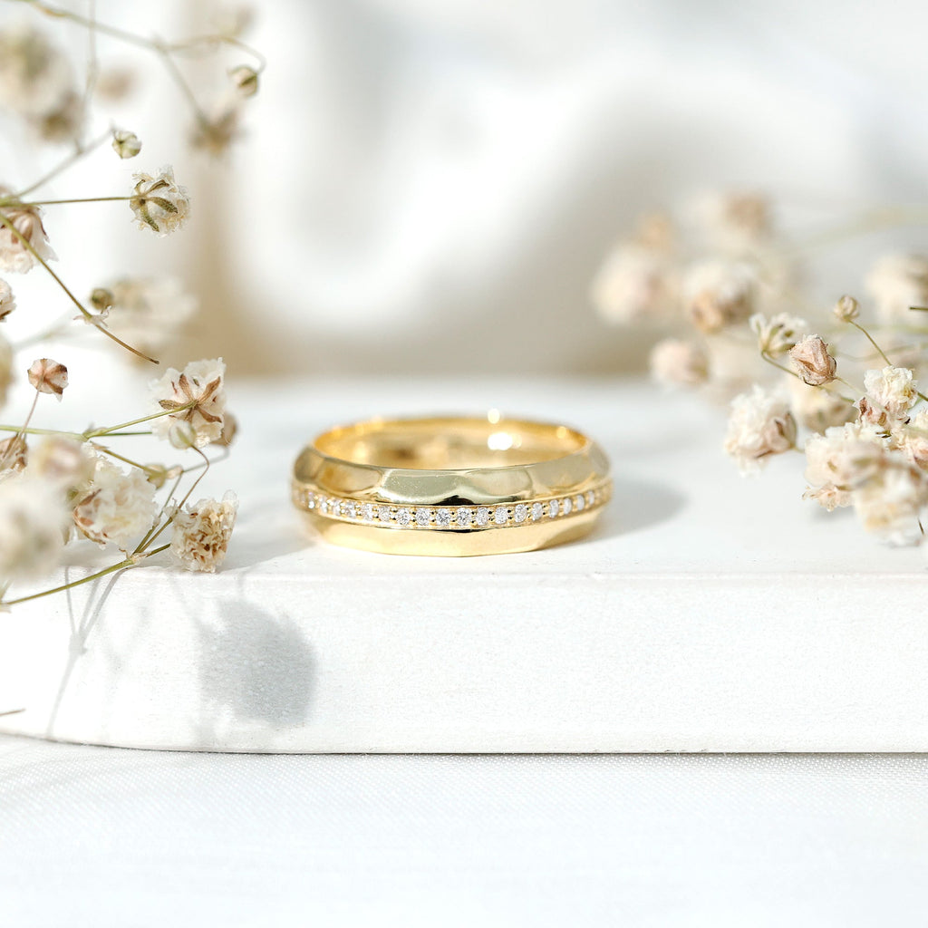 Natural Diamond Wide Eternity Band Ring with Textured