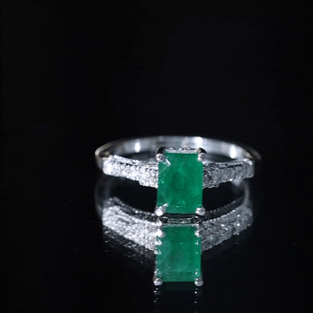 Vintage Inspired 5X7MM Emerald Cut Emerald Engagement Ring with Diamonds