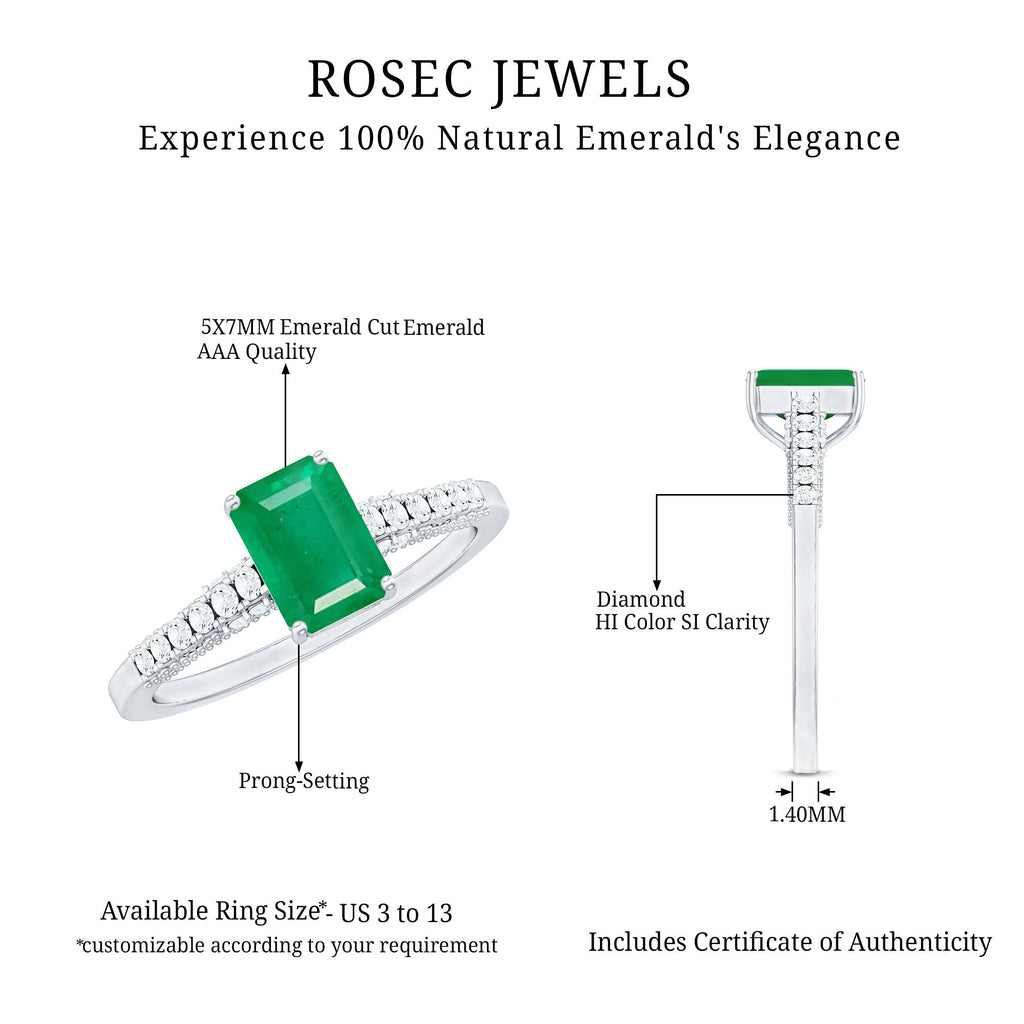 Vintage Inspired 5X7MM Emerald Cut Emerald Engagement Ring with Diamonds