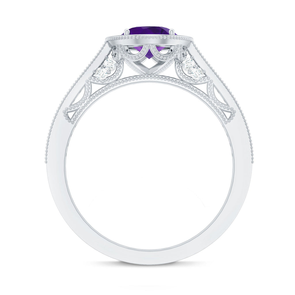 Vintage Inspired Oval Amethyst Engagement Ring with Diamond