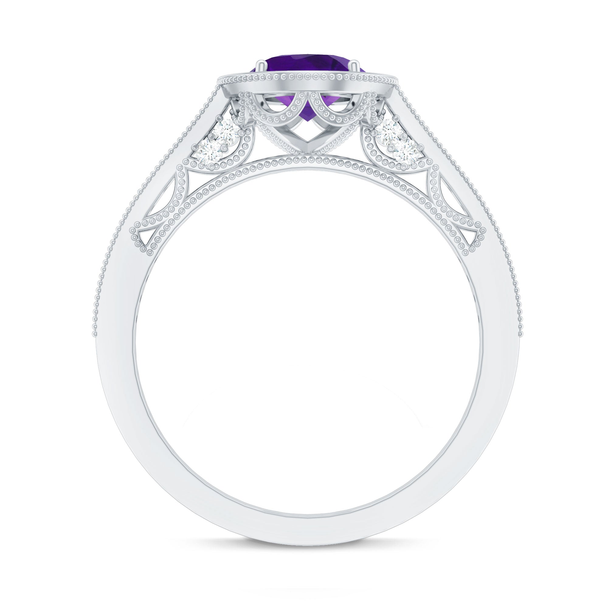 Vintage Inspired Oval Amethyst Engagement Ring with Diamond