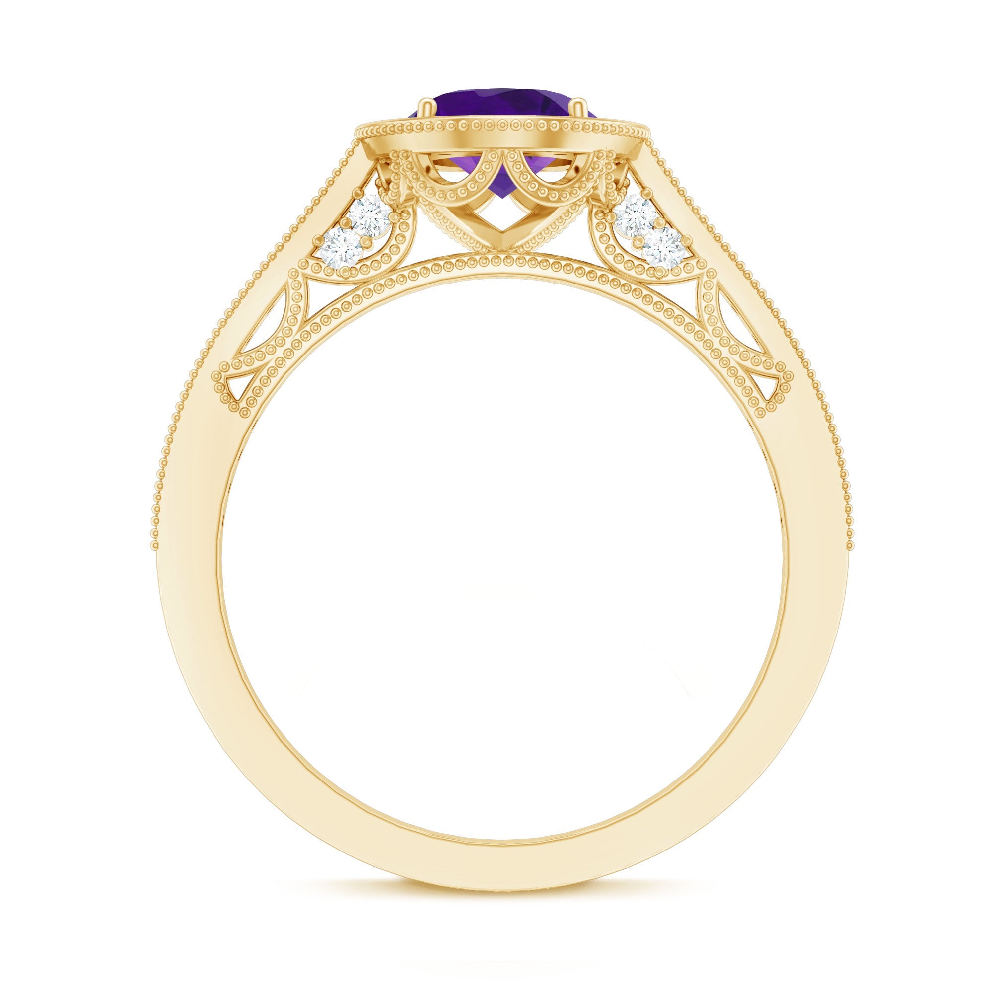 Vintage Inspired Oval Amethyst Engagement Ring with Diamond