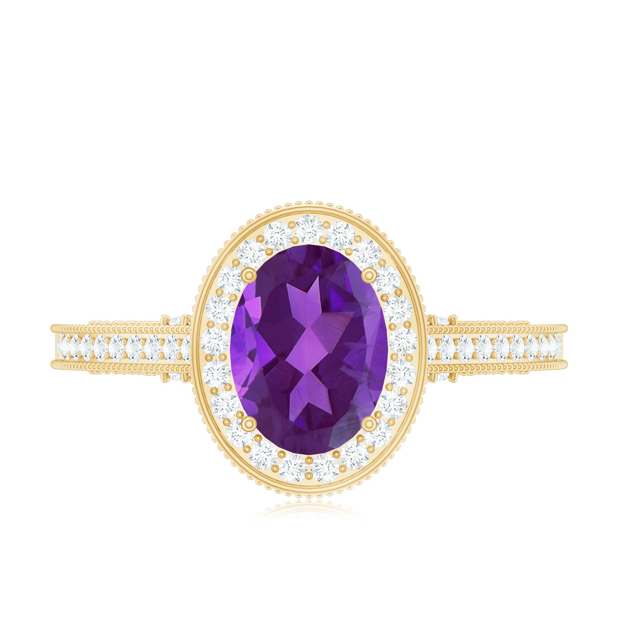 Vintage Inspired Oval Amethyst Engagement Ring with Diamond