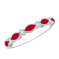 Milgrain Bezel Set Ruby Half Eternity Ring with Moissanite