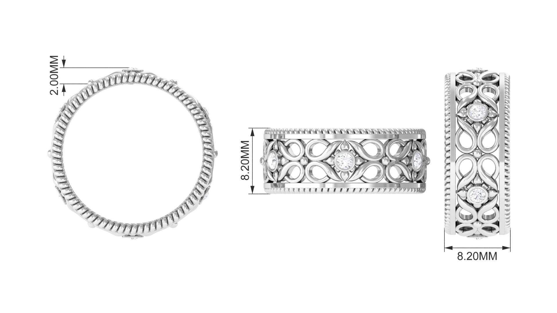 Vintage Inspired Real Diamond Wedding Band Ring