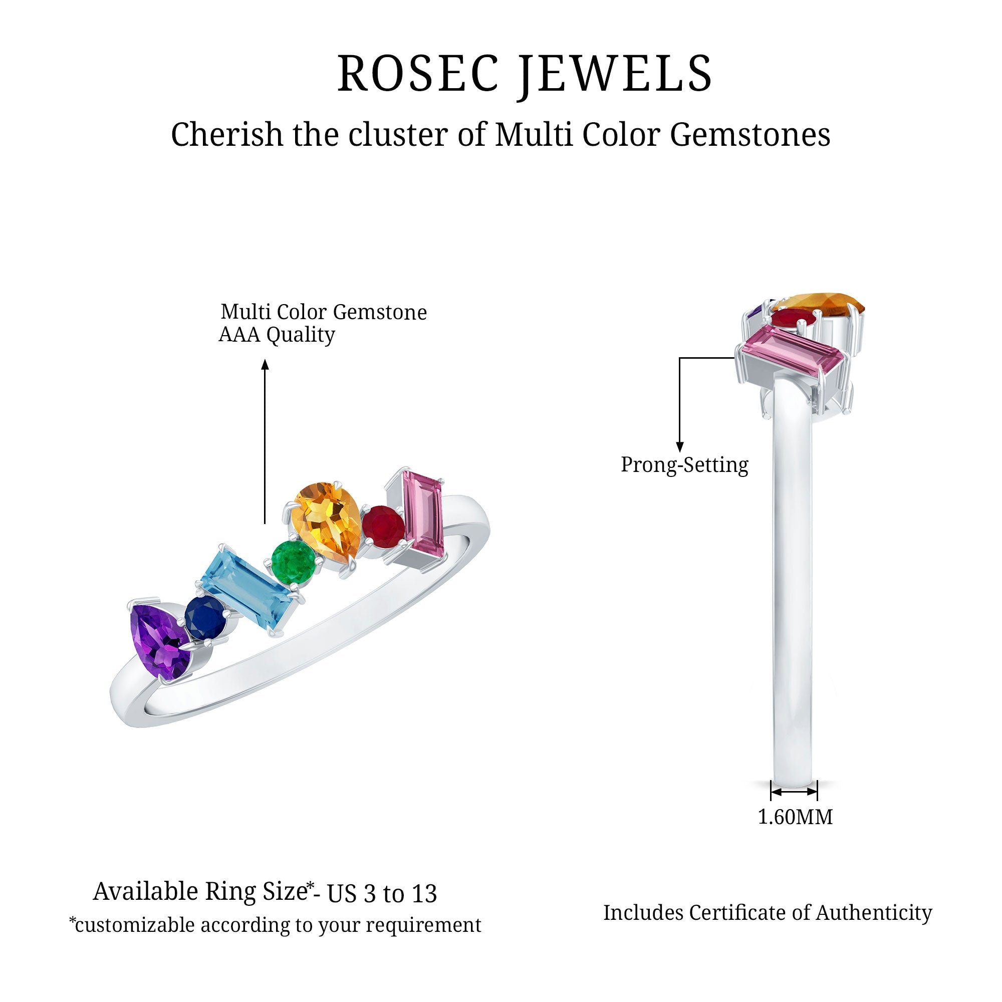 3/4 CT Colorful Multi Gemstone Promise Ring