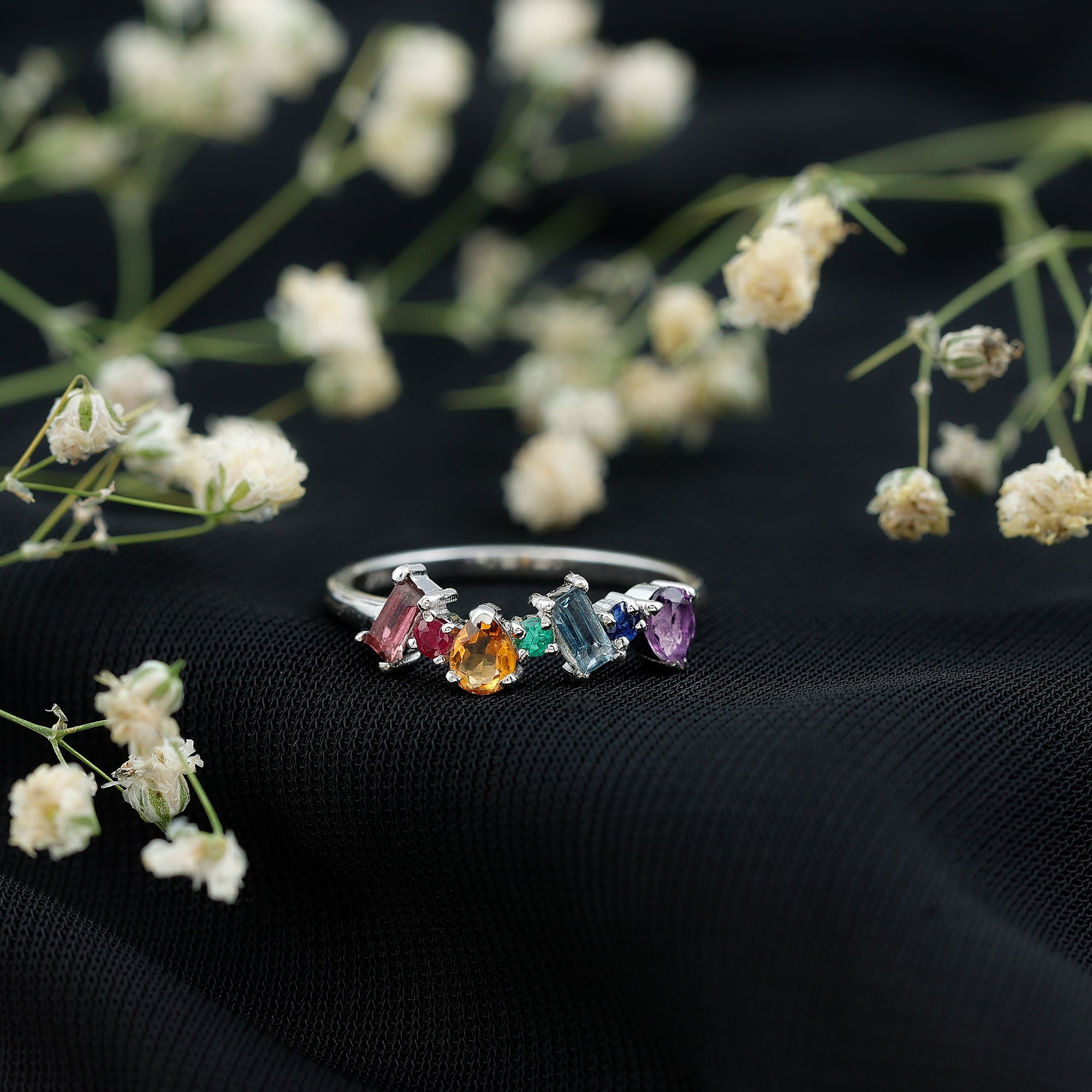 3/4 CT Colorful Multi Gemstone Promise Ring