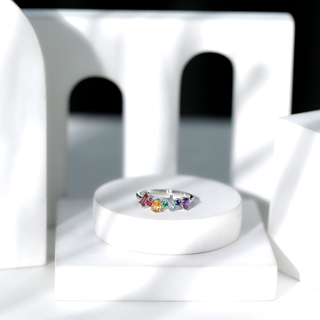 3/4 CT Colorful Multi Gemstone Promise Ring