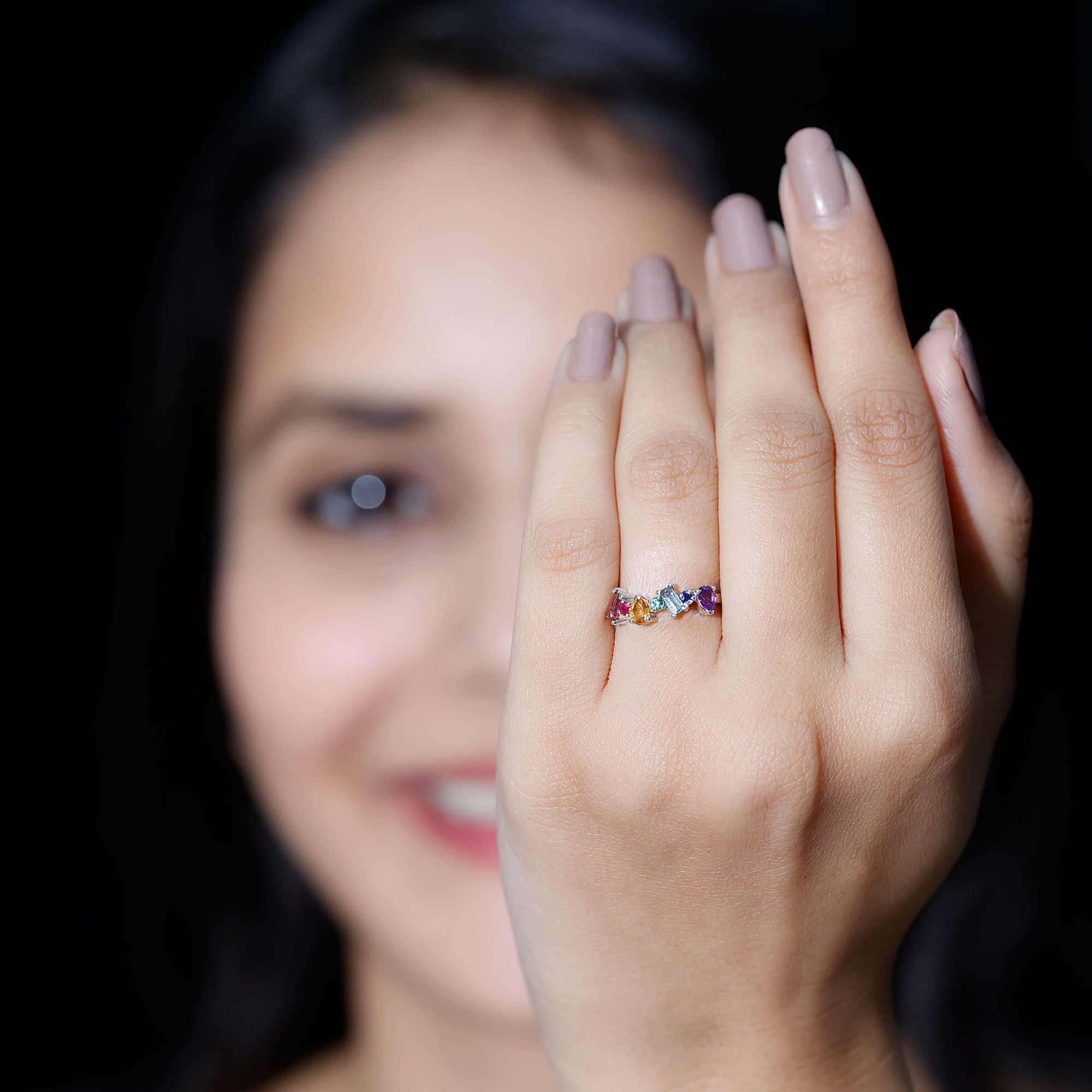 3/4 CT Colorful Multi Gemstone Promise Ring