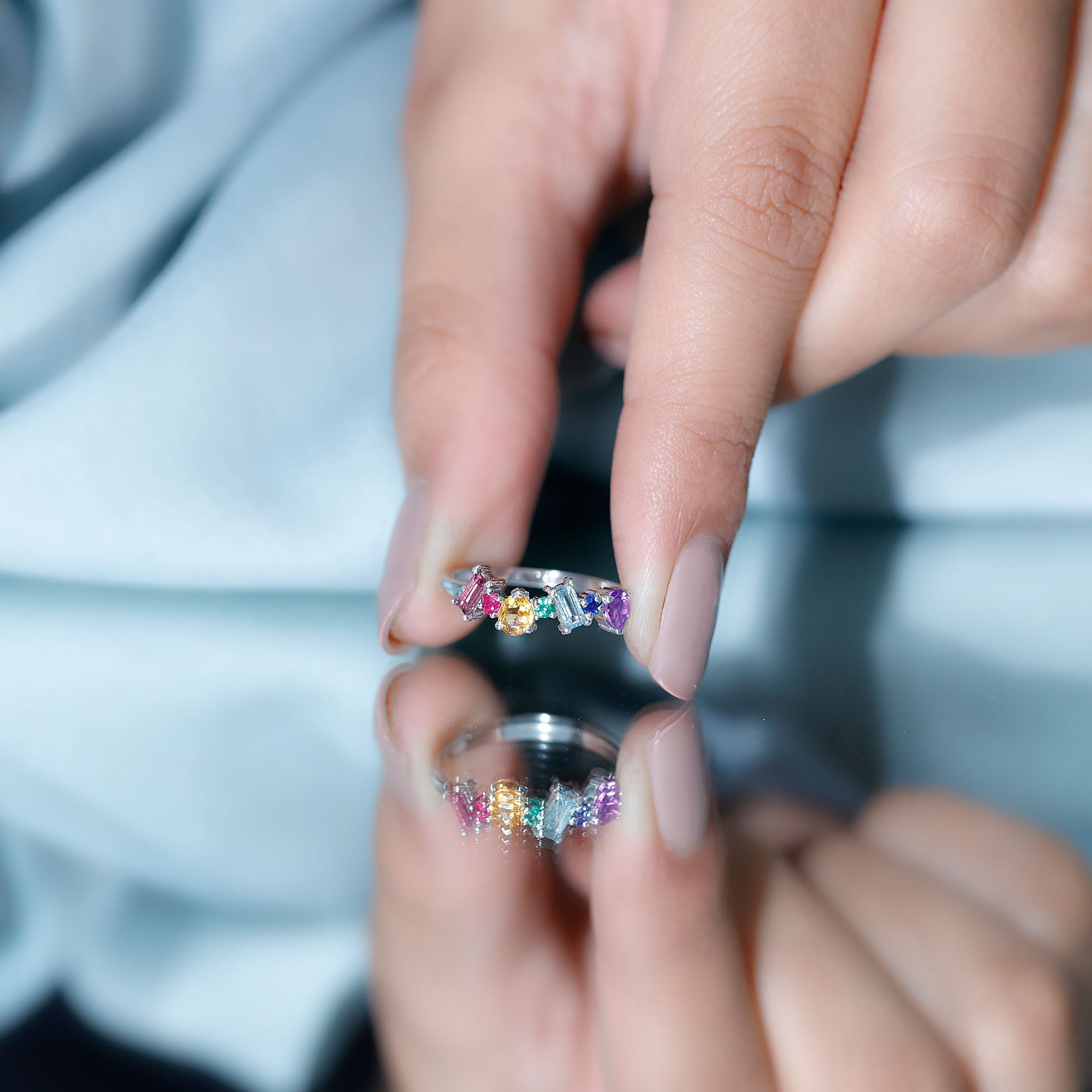 3/4 CT Colorful Multi Gemstone Promise Ring