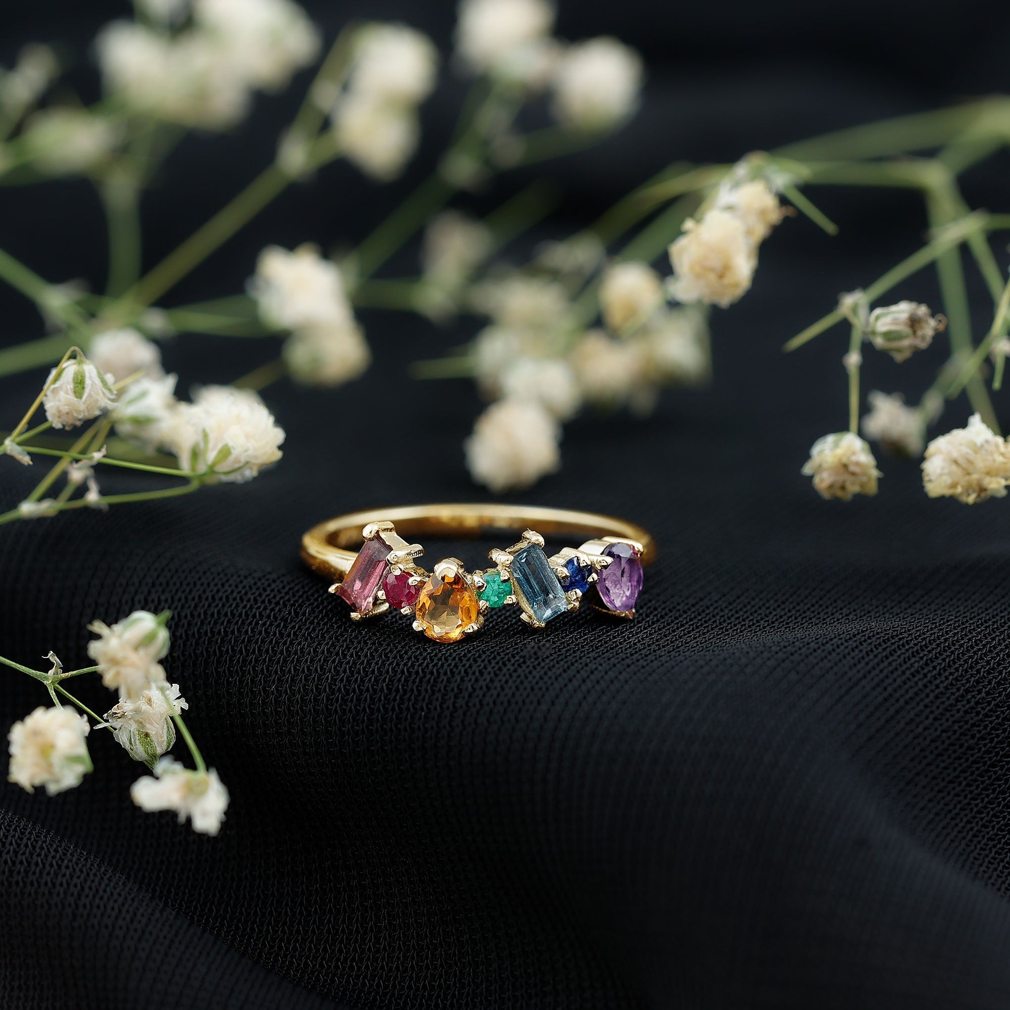 3/4 CT Colorful Multi Gemstone Promise Ring