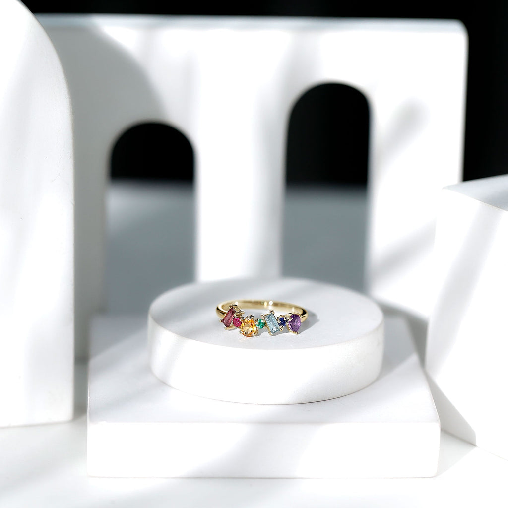 3/4 CT Colorful Multi Gemstone Promise Ring