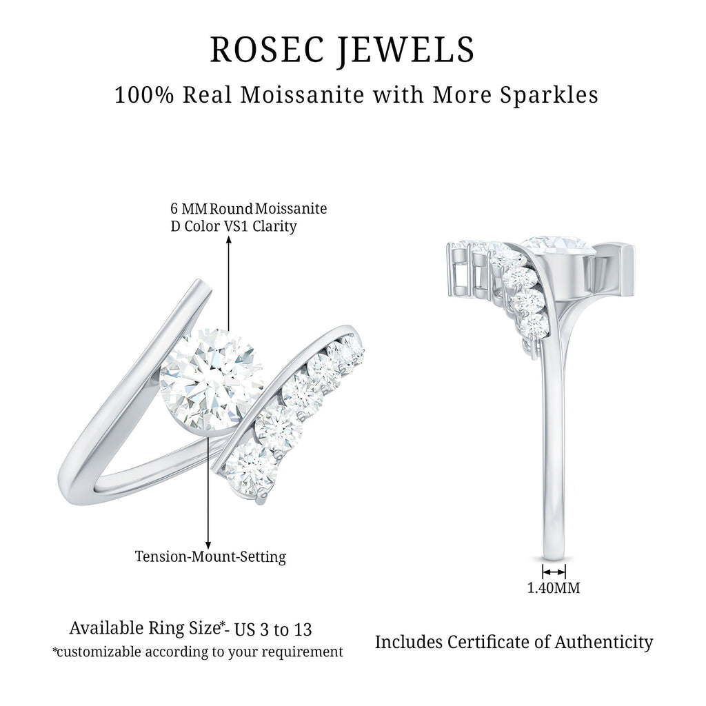 6 MM Certified Round Moissanite Bypass Engagement Ring