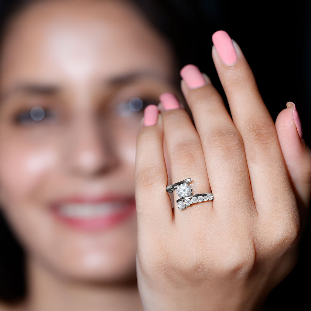 6 MM Certified Round Moissanite Bypass Engagement Ring