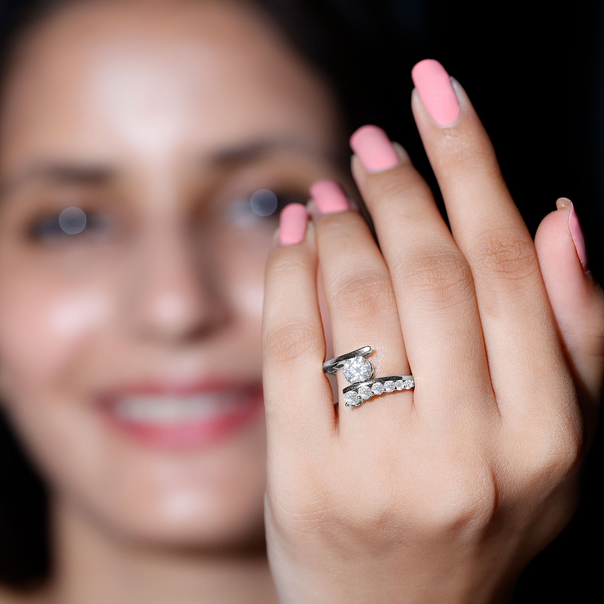 6 MM Certified Round Moissanite Bypass Engagement Ring
