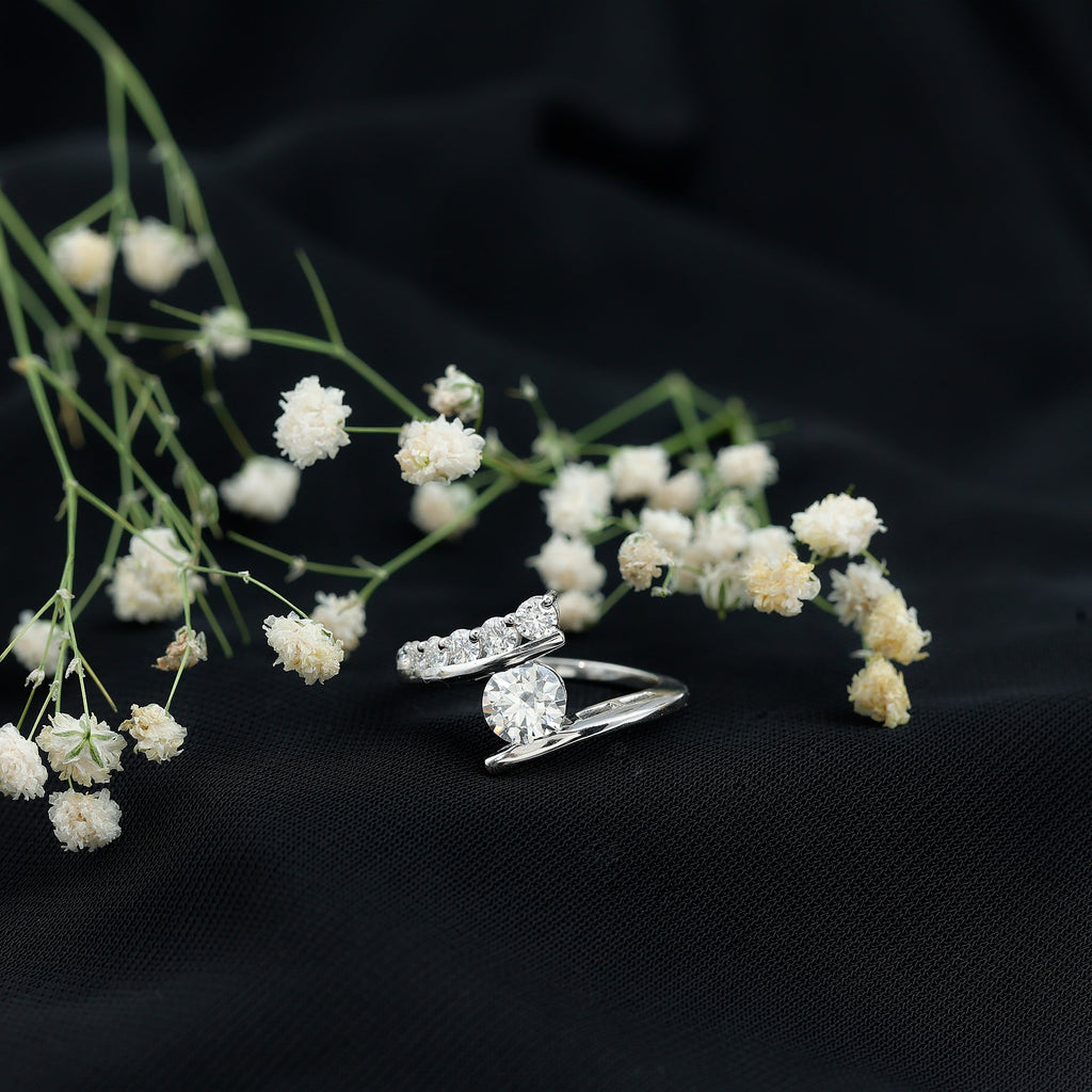 6 MM Certified Round Moissanite Bypass Engagement Ring